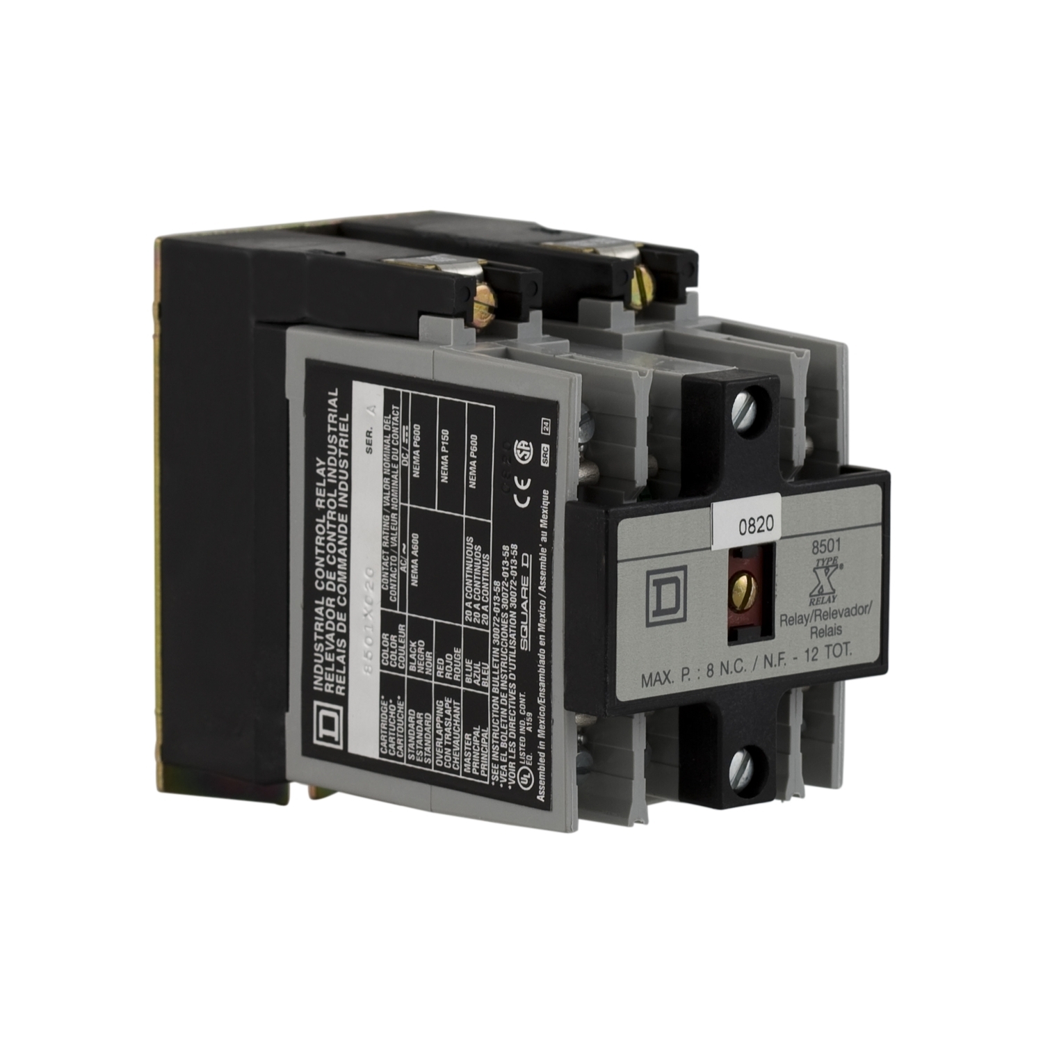 8501XO20XTD1V02 Type X Timer Relay, 0.2 to 60 s Setting, 600 V AC, 2NO 2 Form A Contact, 2 Poles