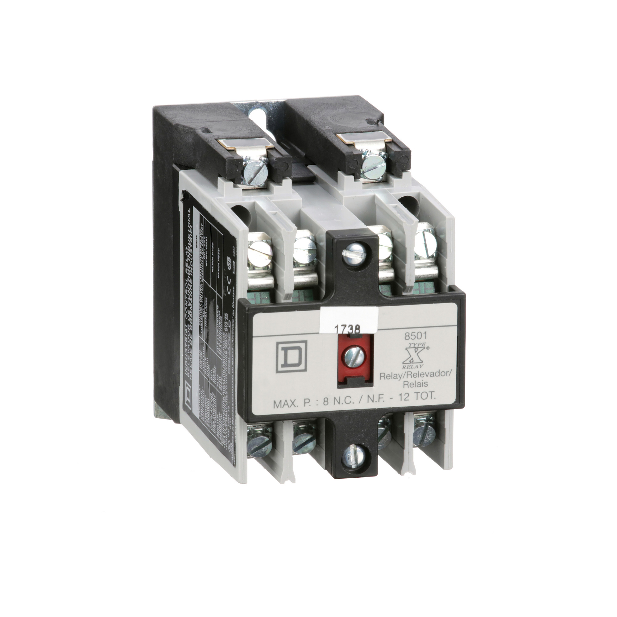 8501XO40V01 Type X Control Relay, 10 A AC/5 A DC, 4NO 4 Form A Contact, 24 V AC at 60 Hz V Coil