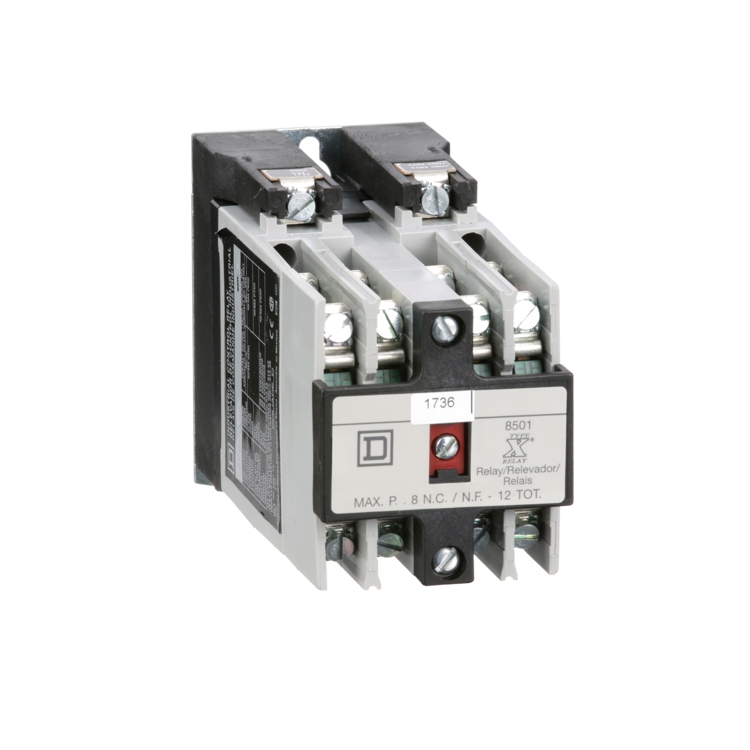 8501XO80V02 Type X NEMA Control Relay, 5/10 A, 8NO 8 Form A Contact, 110/120 V AC V Coil