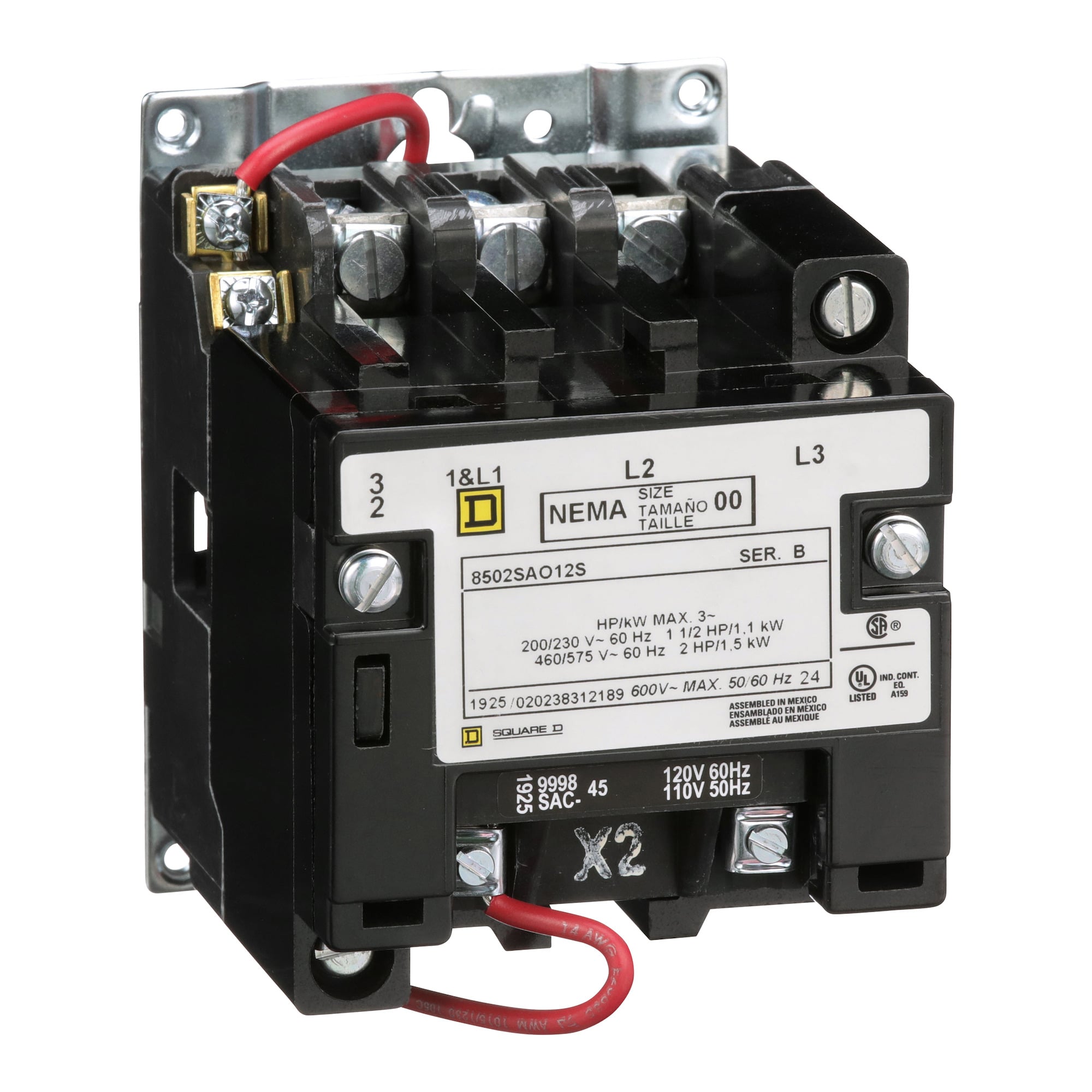 8502SAO12V03 Non-Reversing Type S Contactor, 220 V AC at 50 Hz to 240 V AC at 60 Hz V Coil, 3 Poles