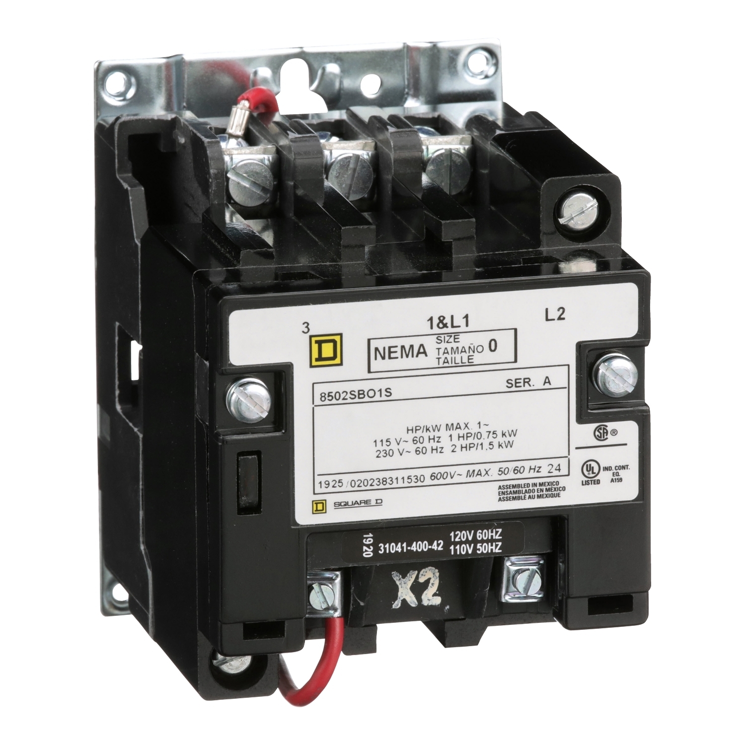 8502SBO1V02S 8502S Type S Nema Contactor, 120/240 V AC V Coil, 18 A, 3PST Contact, 2 Poles