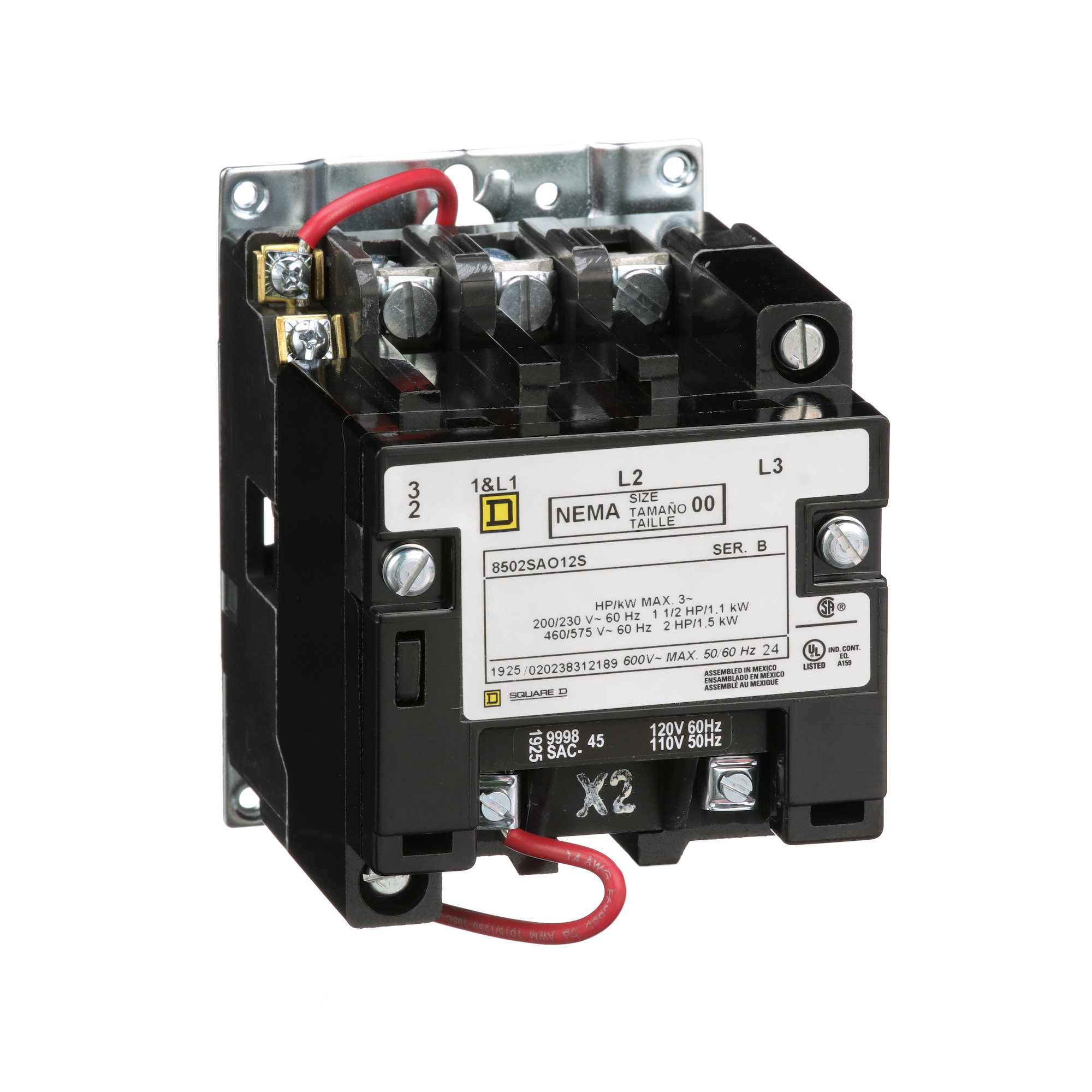 8502SBO1V08 Non-Reversing Type S Contactor, 208 V AC at 60 Hz V Coil, 2 Poles