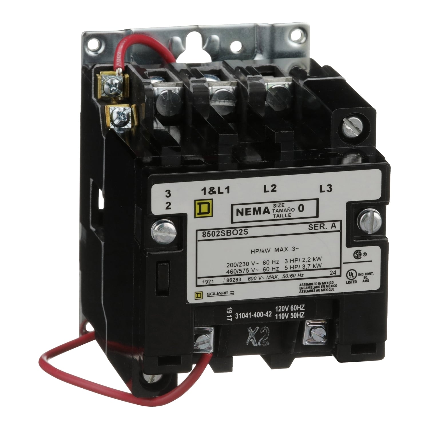 8502SBO2V02S 3-Phase Type S NEMA Contactor, 110/120 V AC V Coil, 18 A, 3 Poles