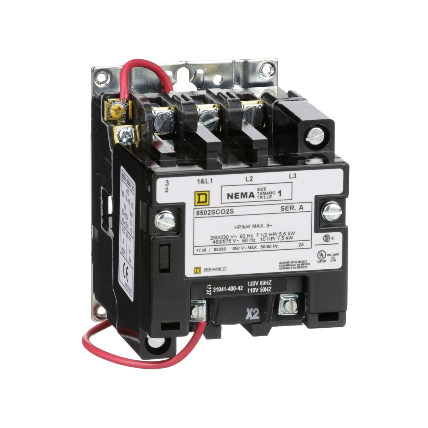 8502SCO2V02S 3-Phase Type S IEC Contactor, 110/120 V AC V Coil, 27 A, 3 Poles