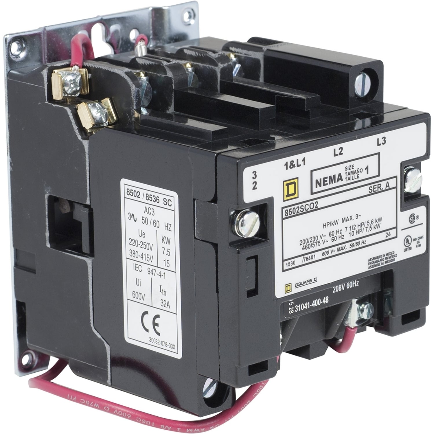 8502SCO2V08 3-Phase Type S NEMA Contactor, 208 VAC V Coil, 27 A, 3 Poles