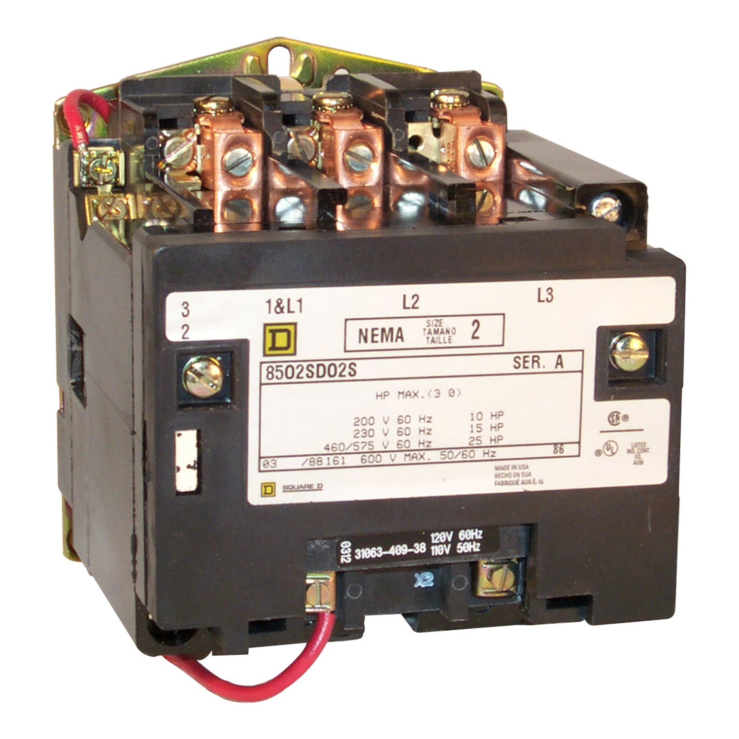 8502SDO1V02 1-Phase Non-Reversing Type S Contactor, 110/120 V AC V Coil, 2 Poles