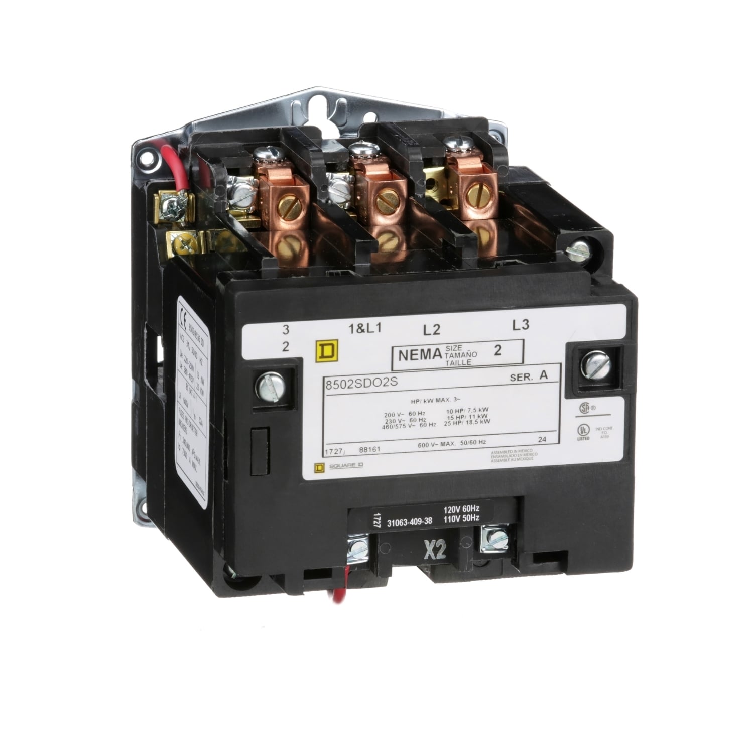 8502SDO2V02S 3-Phase IEC Contactor, 110/120 V AC V Coil, 45 A, 3 Poles