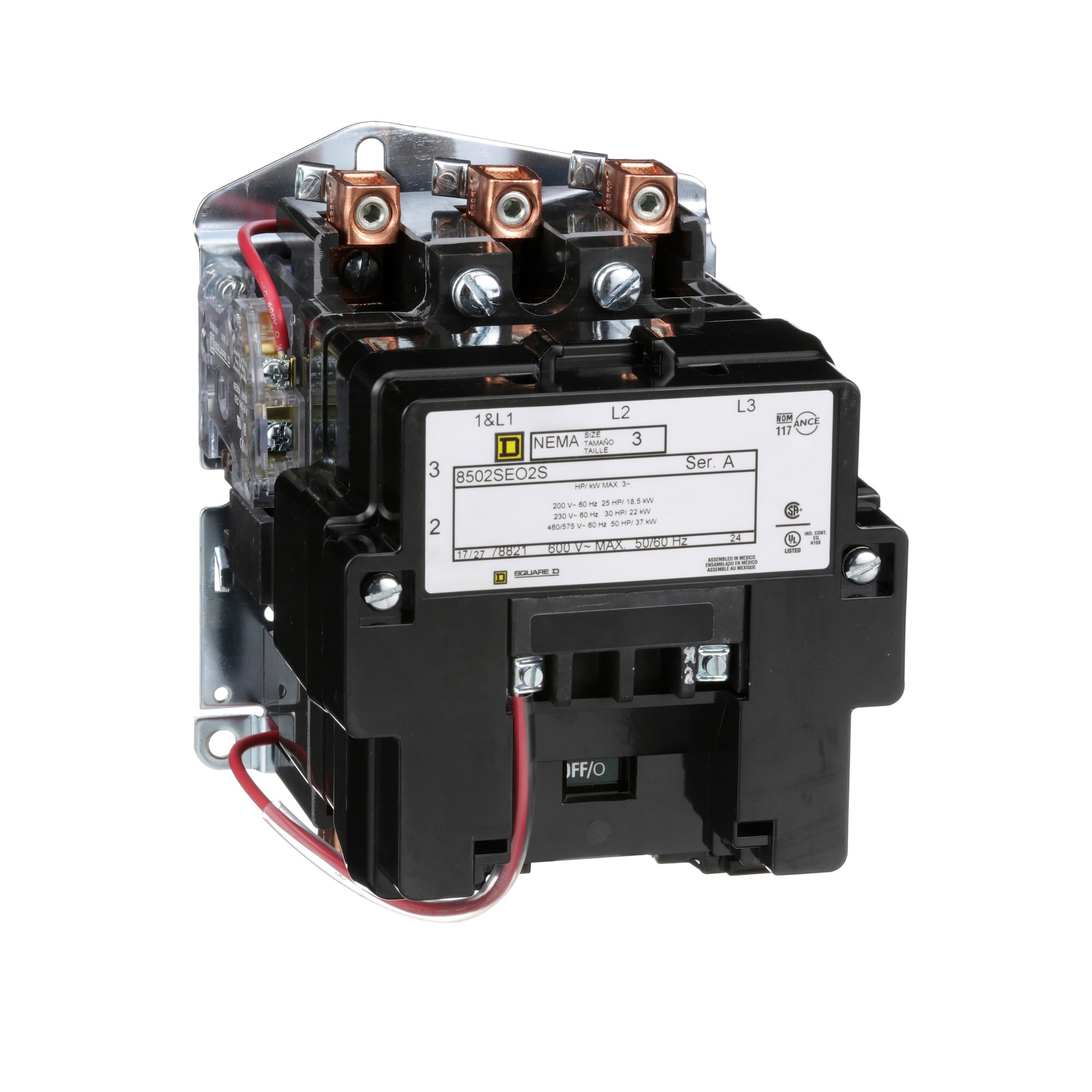 8502SEO2V01S Non-Reversing Type S Contactor, 24 V AC at 60 Hz V Coil, 3 Poles