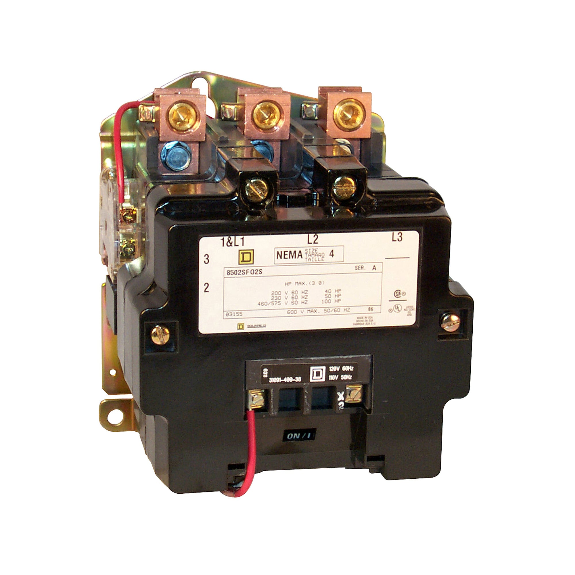 8502SFO2S1V02 Non-Reversing Type S Contactor, 110 V AC at 50 Hz to 120 V AC at 60 Hz V Coil, 3 Poles