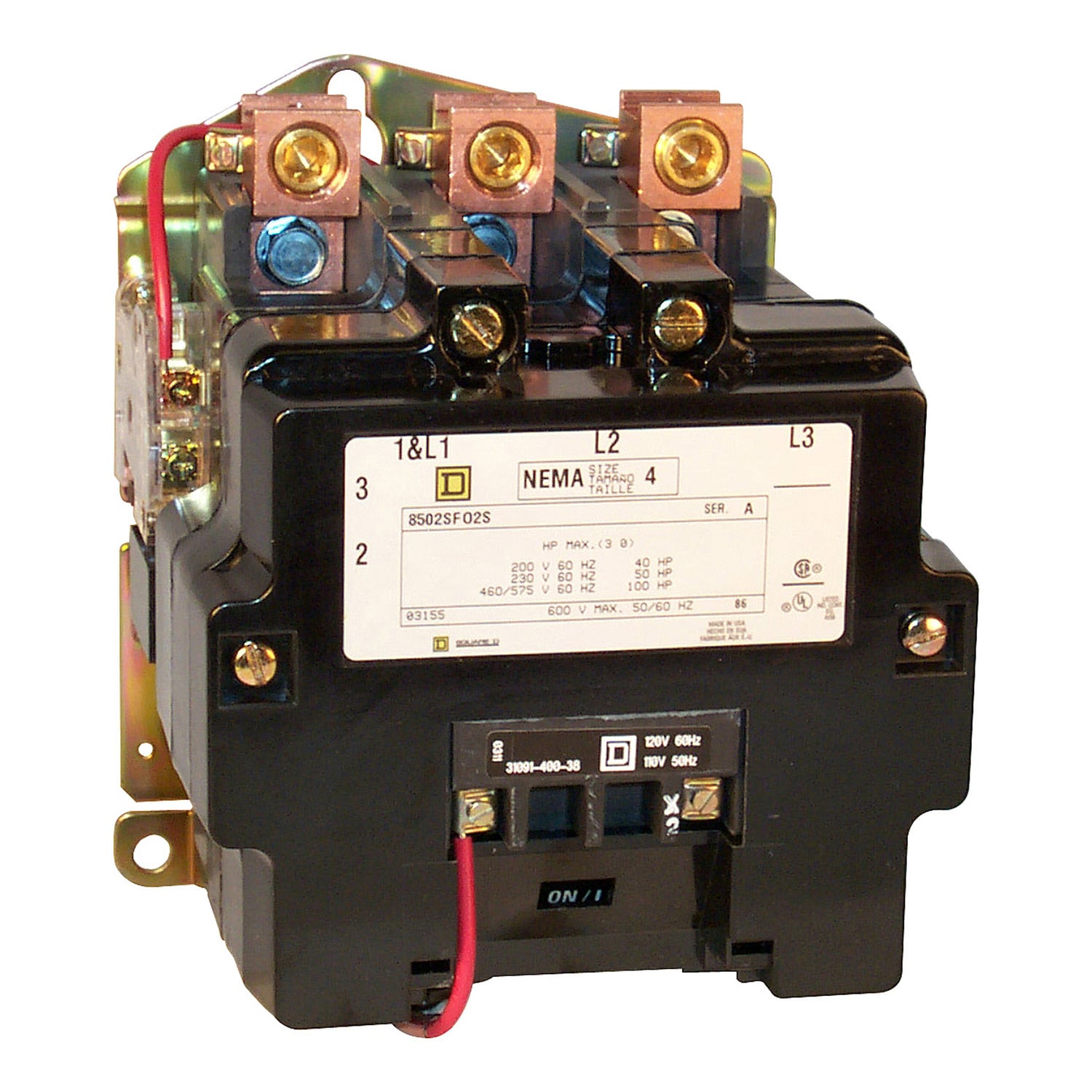 8502SFO2V03 Non-Reversing Type S Contactor, 220 V AC at 50 Hz to 240 V AC at 60 Hz V Coil, 3 Poles