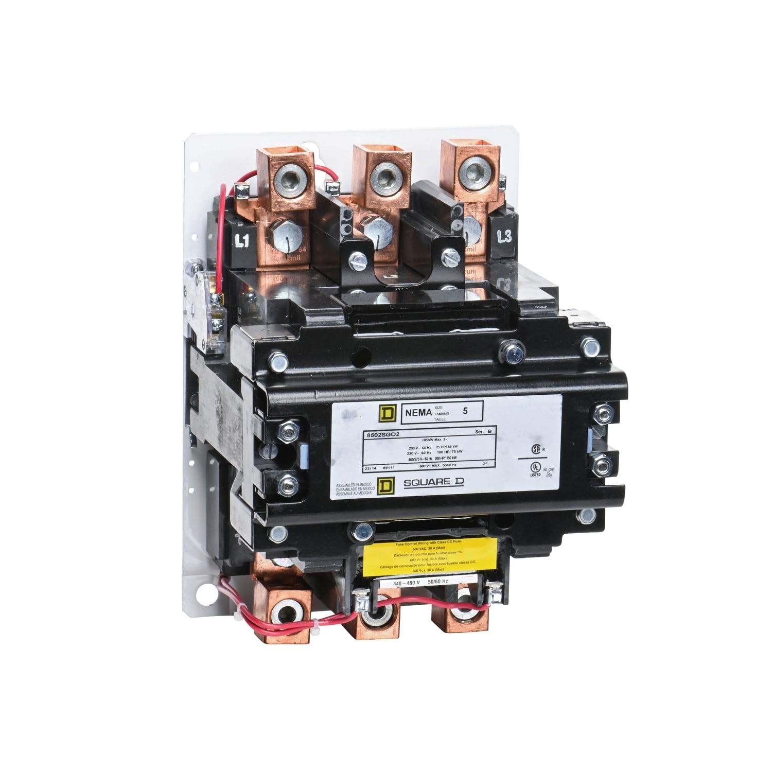 8502SGO2V06 Non-Reversing Type S Contactor, 440 V AC at 50 Hz to 480 V AC at 60 Hz V Coil, 3 Poles