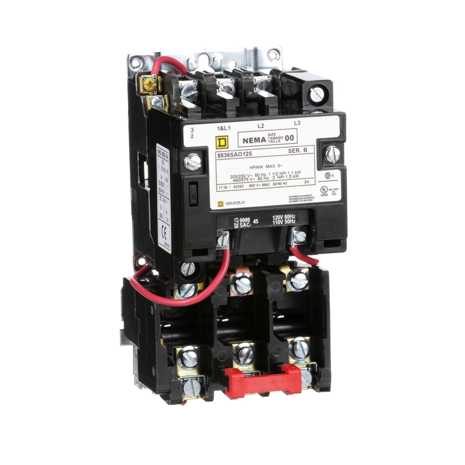 8536SAO12V02S Type S Starter, 110/120 VAC V Coil, Non-Reversing Action, 3 Poles, Open Enclosure
