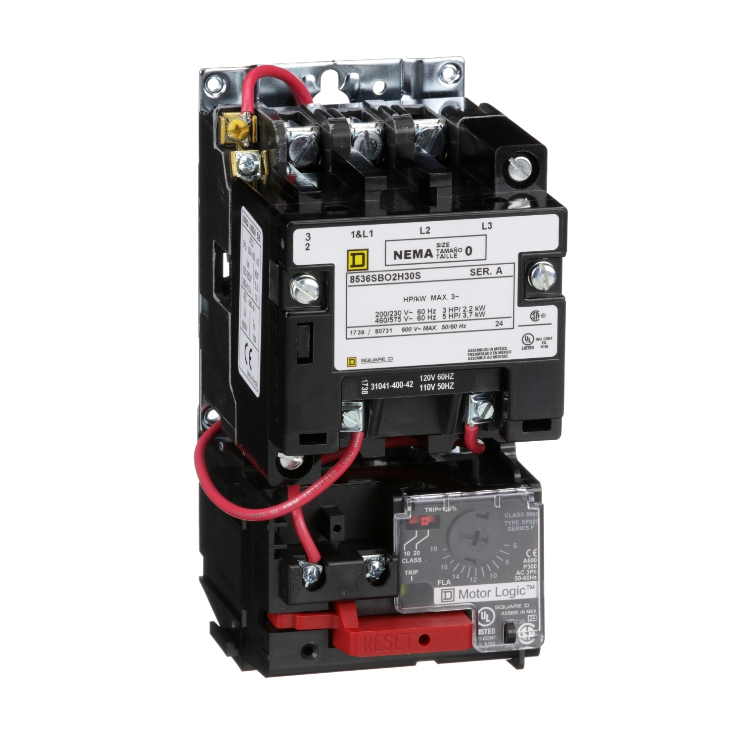 8536SBO2V02H30S Type S Starter, 110/120 VAC V Coil, Non-Reversing Action, 3 Poles, Open Enclosure