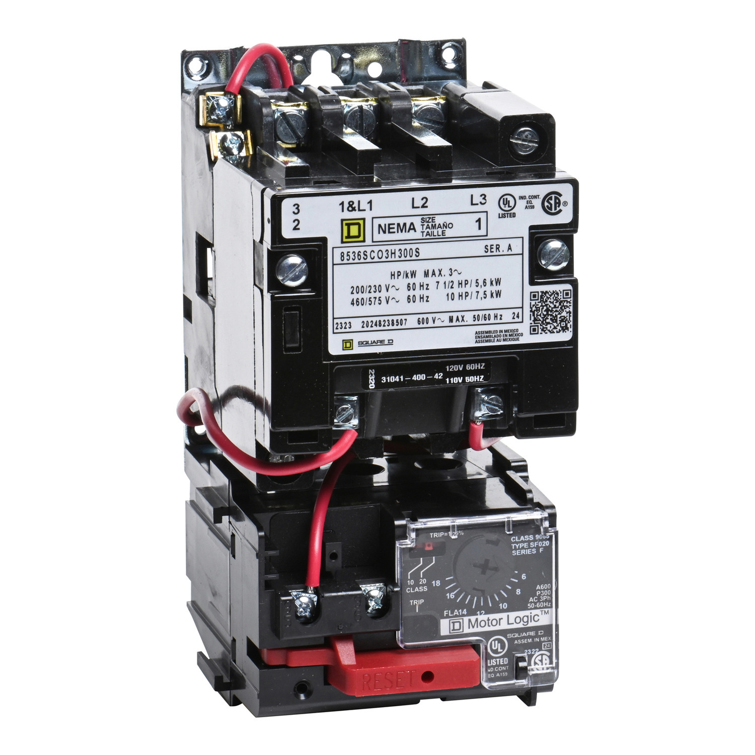 8536SCO3V02H300S Type S Magnetic Starter, 110 VAC at 50 Hz, 120 VAC at 60 Hz V Coil, 3 Poles, Open Enclosure