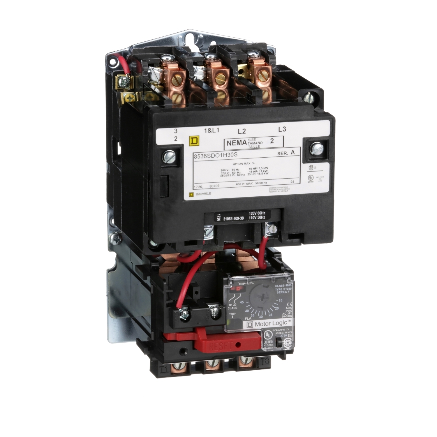 8536SDO1V02H30S Type S Starter, 110/120 VAC V Coil, Non-Reversing Action, 3 Poles, Open Enclosure