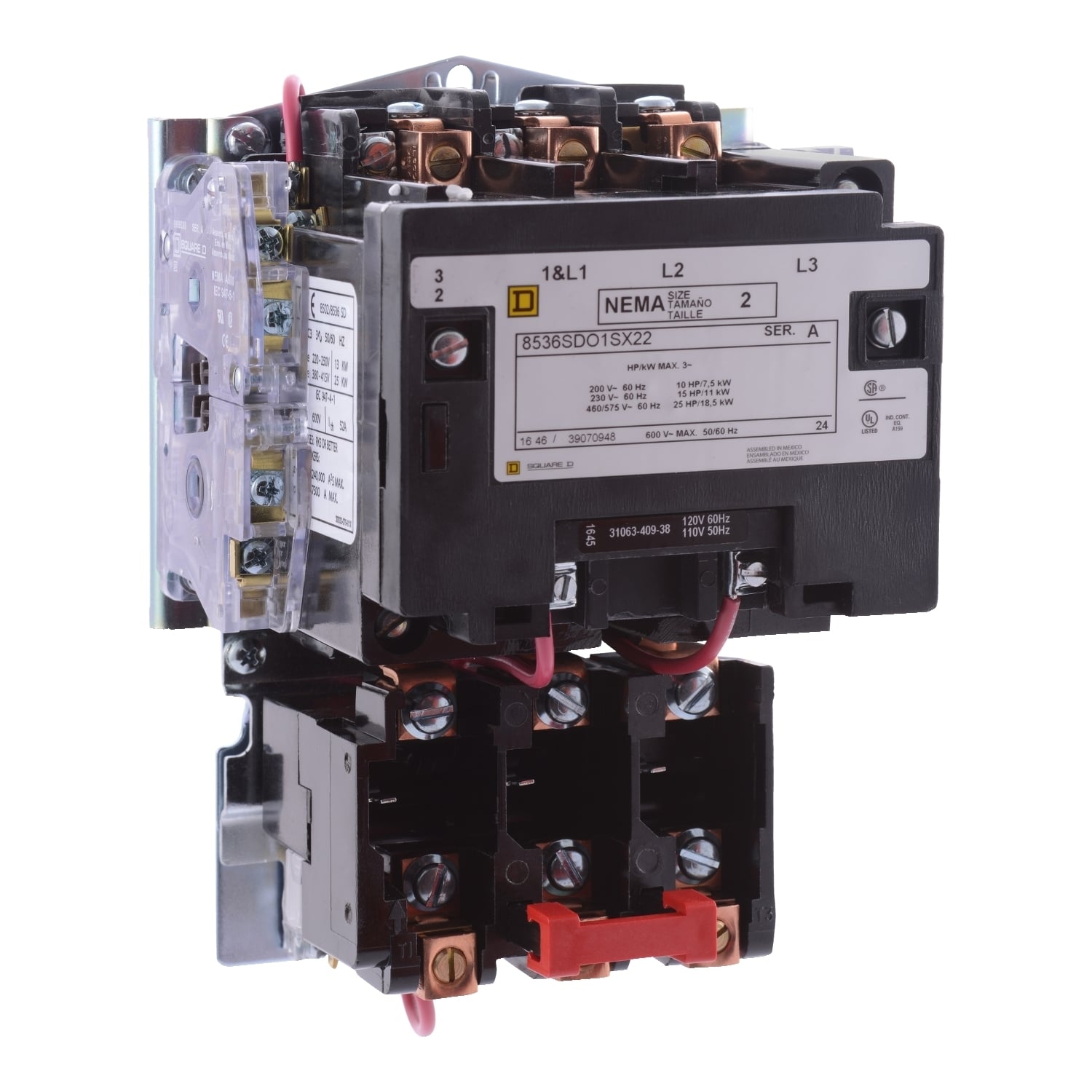 8536SDO1V02SX11 Type S Magnetic Starter, 110 VAC at 50 Hz/120 VAC at 60 Hz V Coil, 3 Poles, Open Enclosure