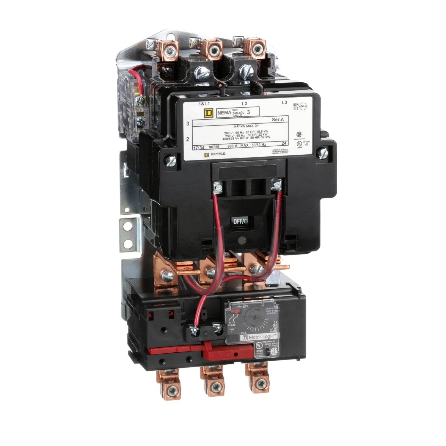 8536SEO1V02H31S Type S Magnetic Starter, 110 VAC at 50 Hz, 120 VAC at 60 Hz V Coil, 3 Poles, Open Enclosure