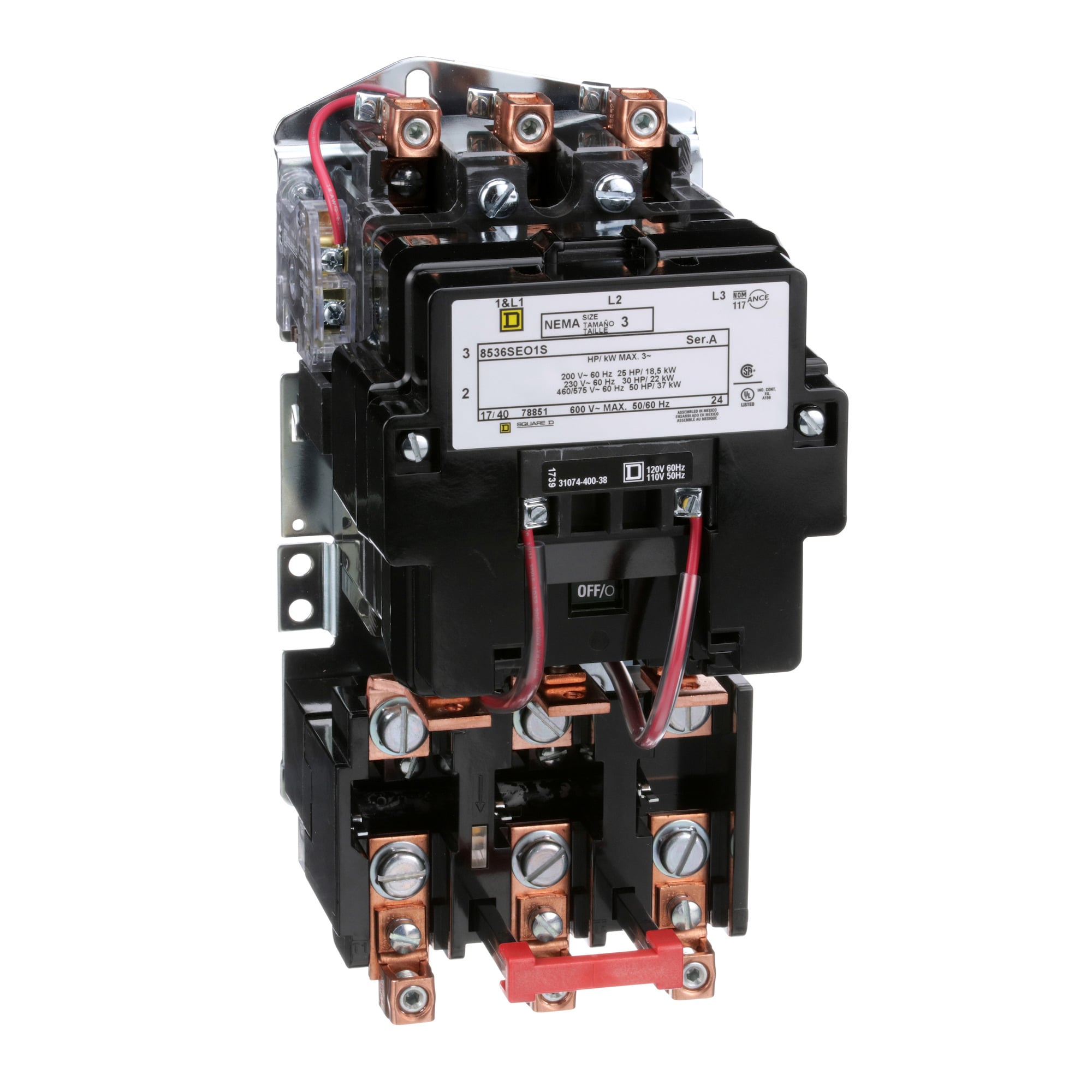8536SEO1V02SY81 Type S Magnetic Starter, 110 VAC at 50 Hz/120 VAC at 60 Hz V Coil, 3 Poles, Open Enclosure