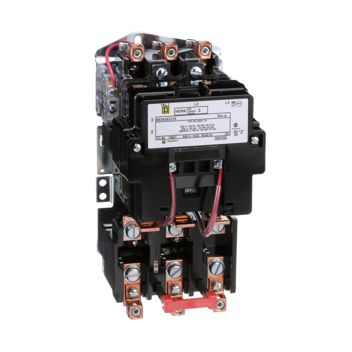 8536SEO1V06 Type S Starter, 440/480 VAC V Coil, Non-Reversing Action, 3 Poles, Open Enclosure