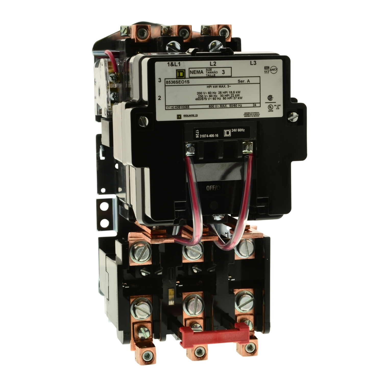 8536SEO1V08 Type S Magnetic Starter, 208 VAC at 60 Hz V Coil, Non-Reversing Action, 3 Poles, Open Enclosure