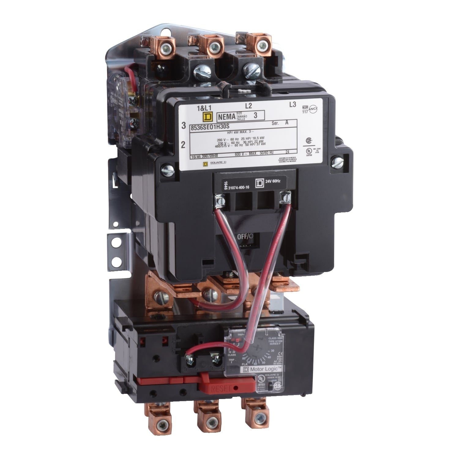 8536SEO1V08H30 Type S Non-Reversing Starter, 208 VAC V Coil, 3 Poles, NEMA 3 Enclosure
