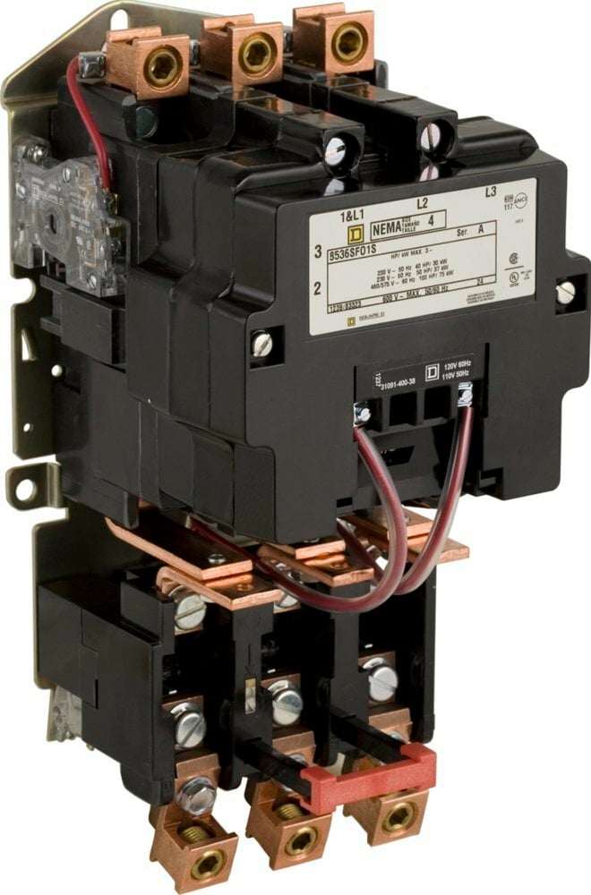 8536SEO2V03 Type S Magnetic Starter, 220 V AC at 50 Hz/240 V AC at 60 Hz V Coil, 4 Poles, Open Enclosure