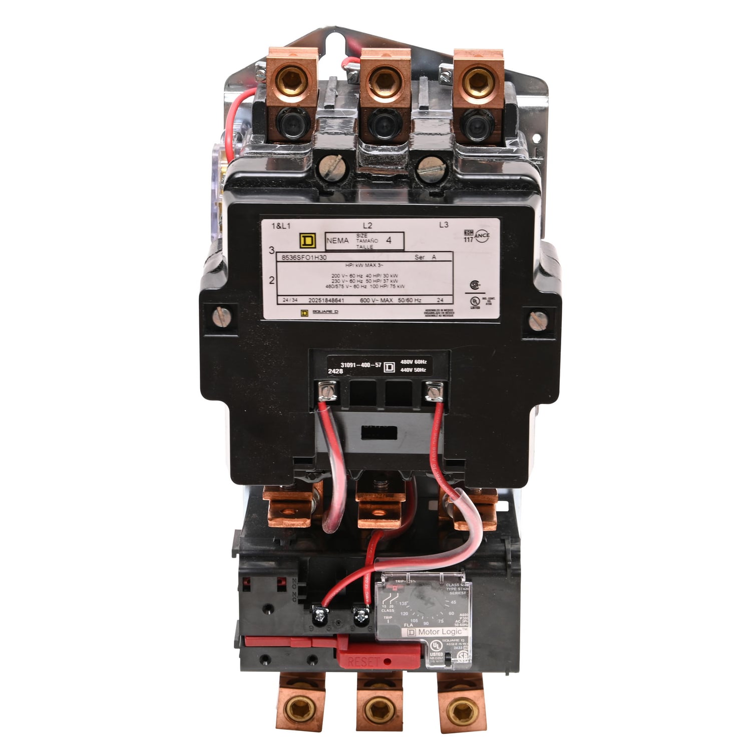8536SFO1V06H30 Type S Magnetic Starter, 440 VAC at 50 Hz/480 VAC at 60 Hz V Coil, Non-Reversing Action, 3 Poles, Open Enclosure
