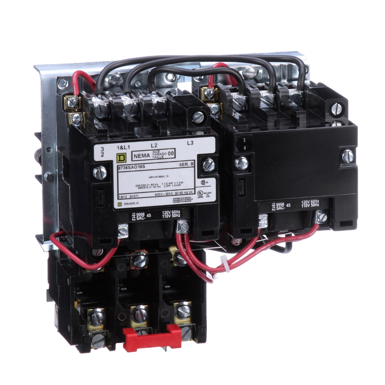 8736SAO16V02S Horizontal Type S Starter, 110/120 VAC V Coil, Reversing Action, 3 Poles, Open Enclosure