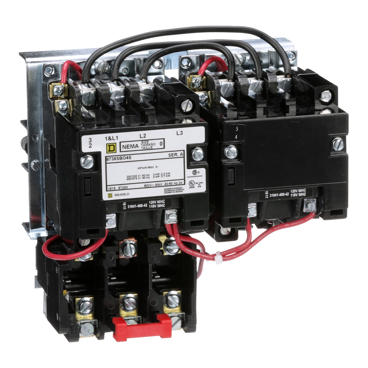 8736SBO4V02S Horizontal Type S Starter, 110/120 VAC V Coil, Reversing Action, 3 Poles, Open Enclosure
