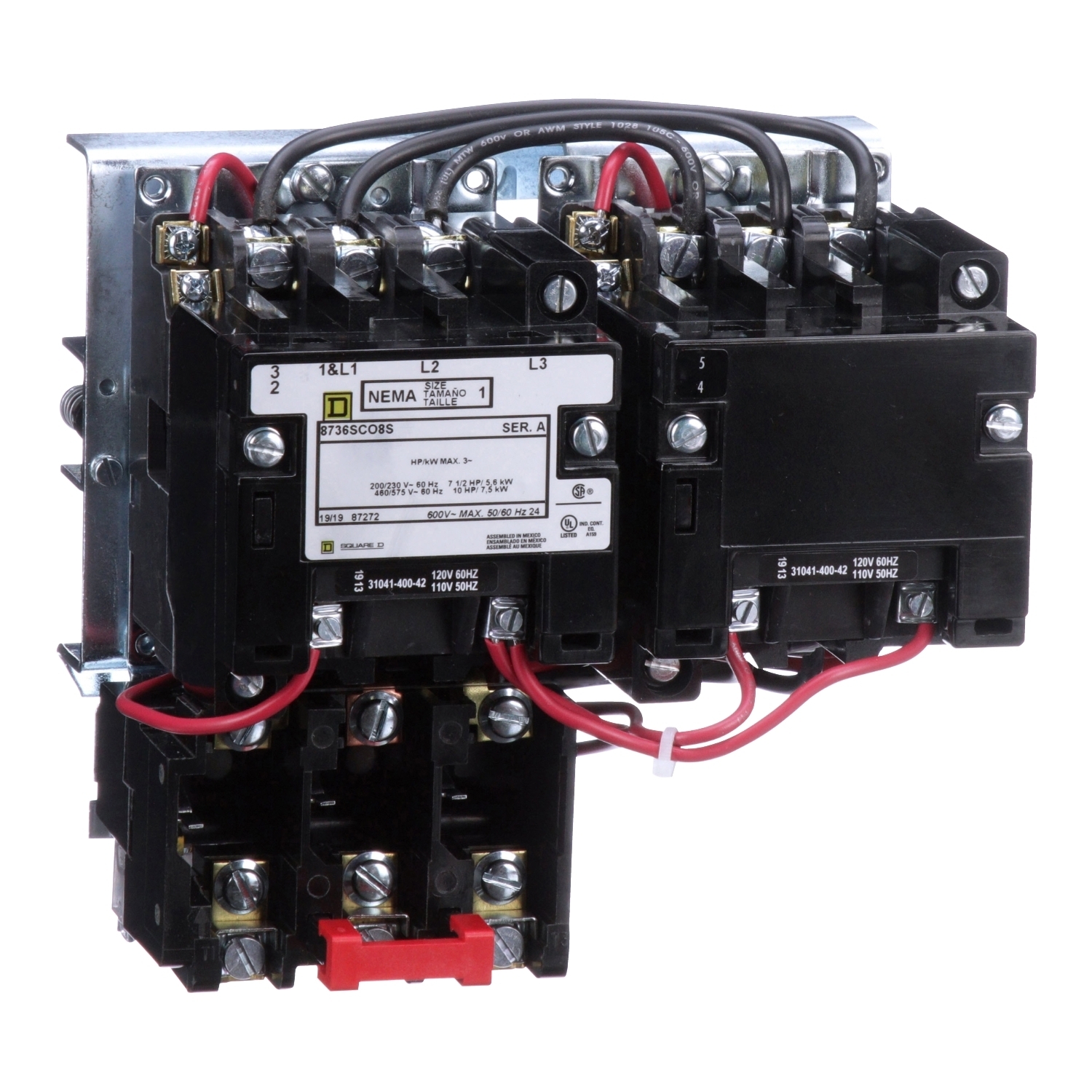 8736SCO8V02S Horizontal Type S Starter, 110/120 VAC V Coil, Reversing Action, 3 Poles, Open Enclosure