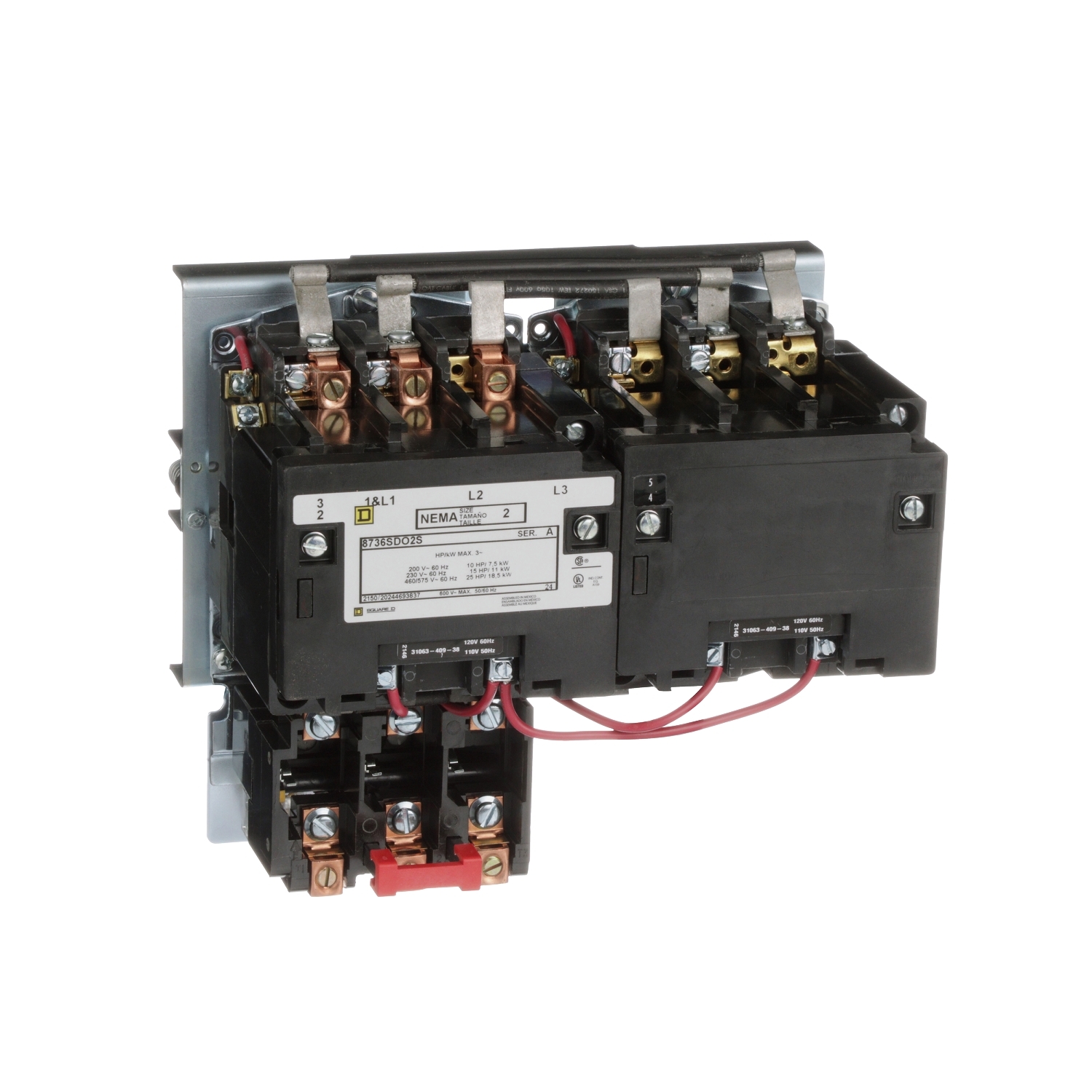 8736SDO2V02S Horizontal Type S Starter, 110/120 VAC V Coil, Reversing Action, 3 Poles, Open Enclosure