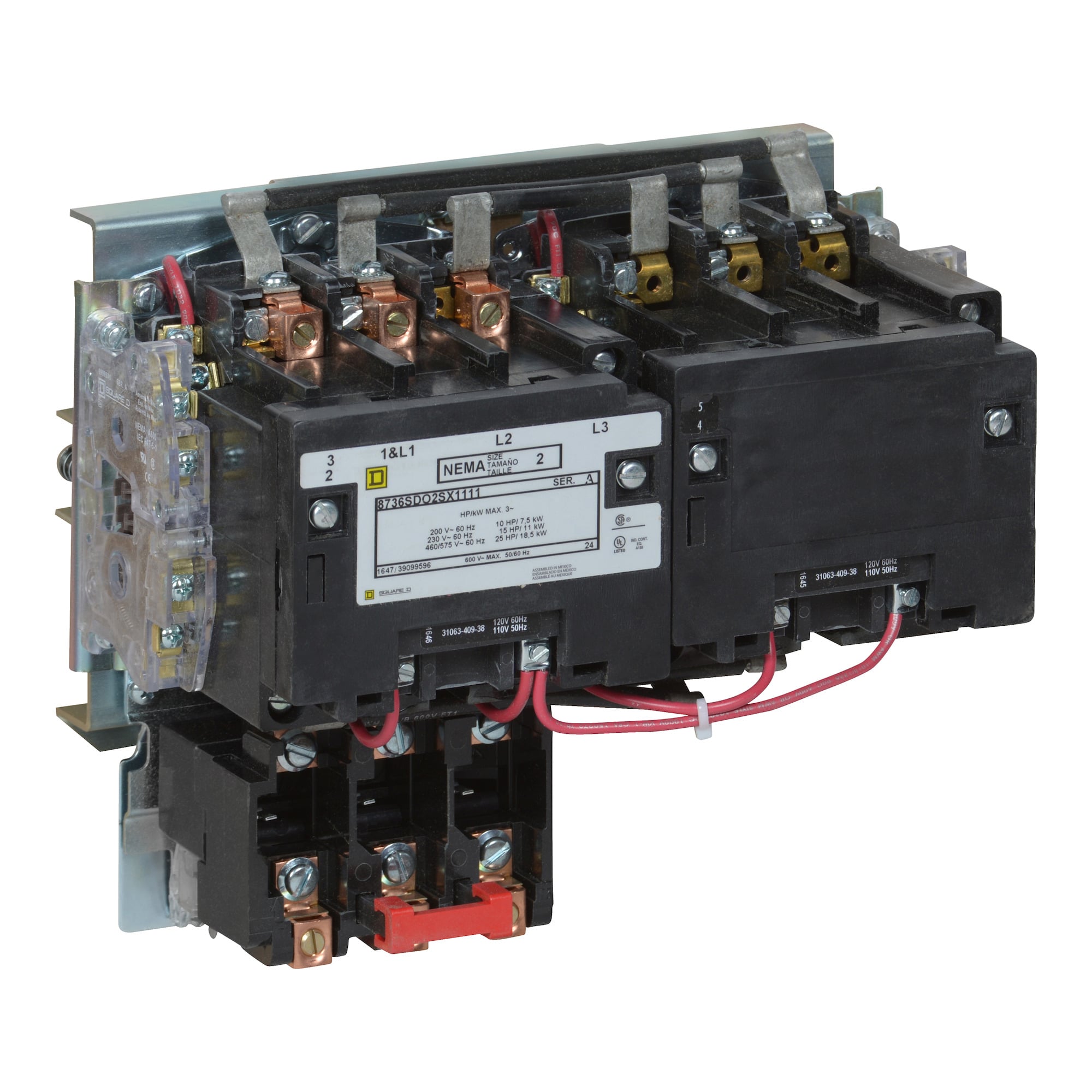 8736SDO2V03 Type S Magnetic Starter, 220 VAC at 50 Hz/240 VAC at 60 Hz V Coil, Reversing Action, 3 Poles, Open Enclosure