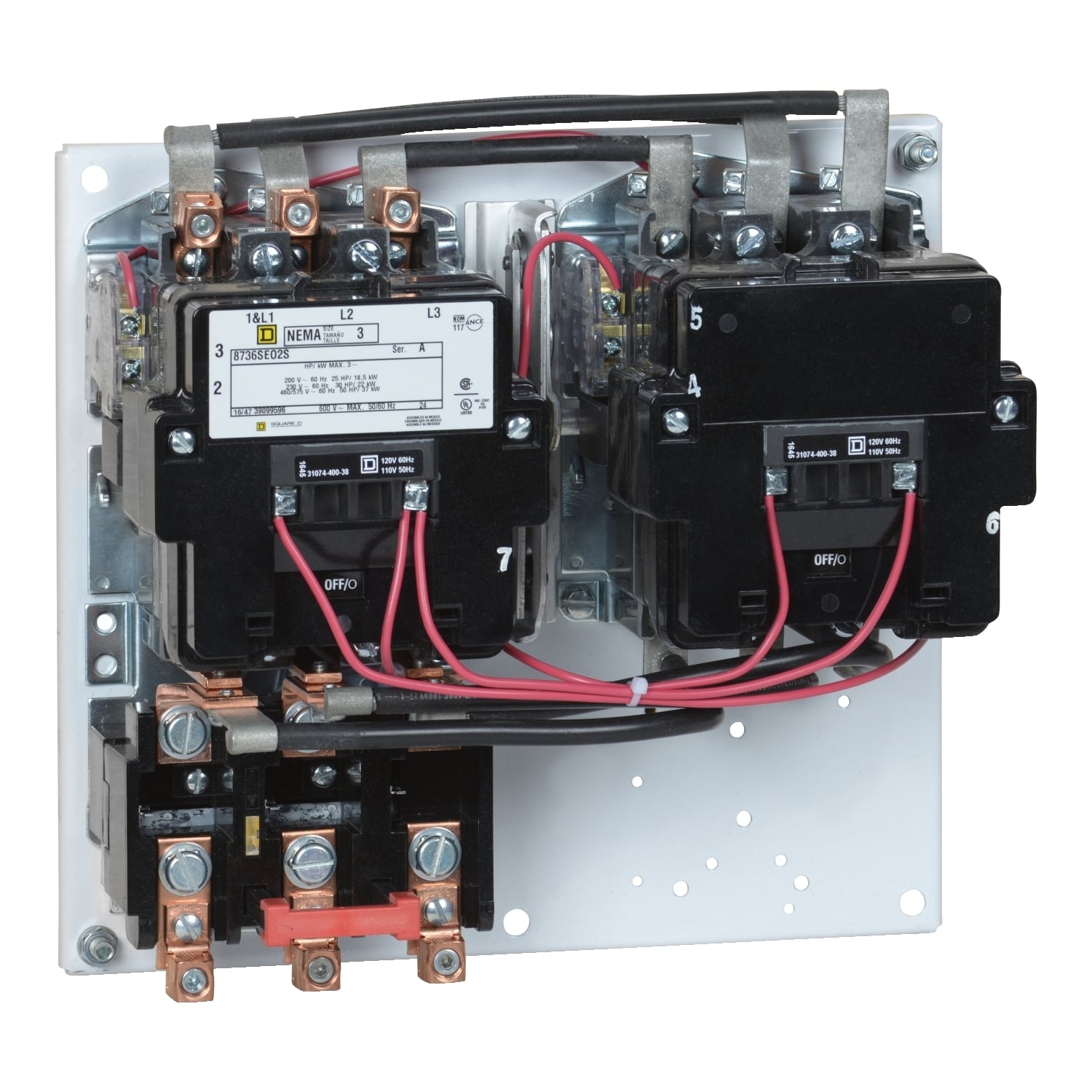 8736SEO2V02S Horizontal Type S Starter, 110/120 VAC V Coil, Reversing Action, 3 Poles, Open Enclosure
