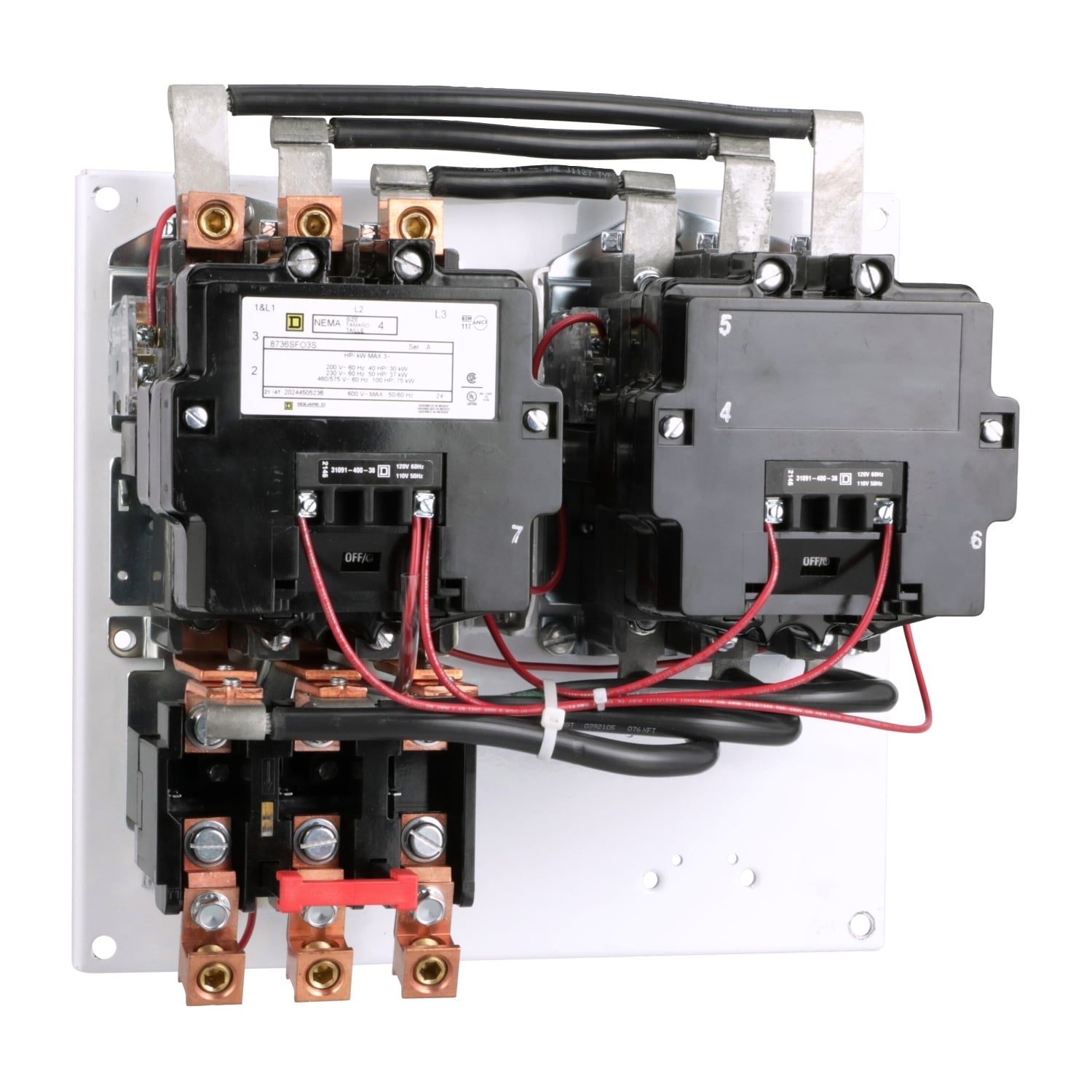 8736SFO3V02S Horizontal Type S Starter, 110/120 VAC V Coil, Reversing Action, 3 Poles, Open Enclosure