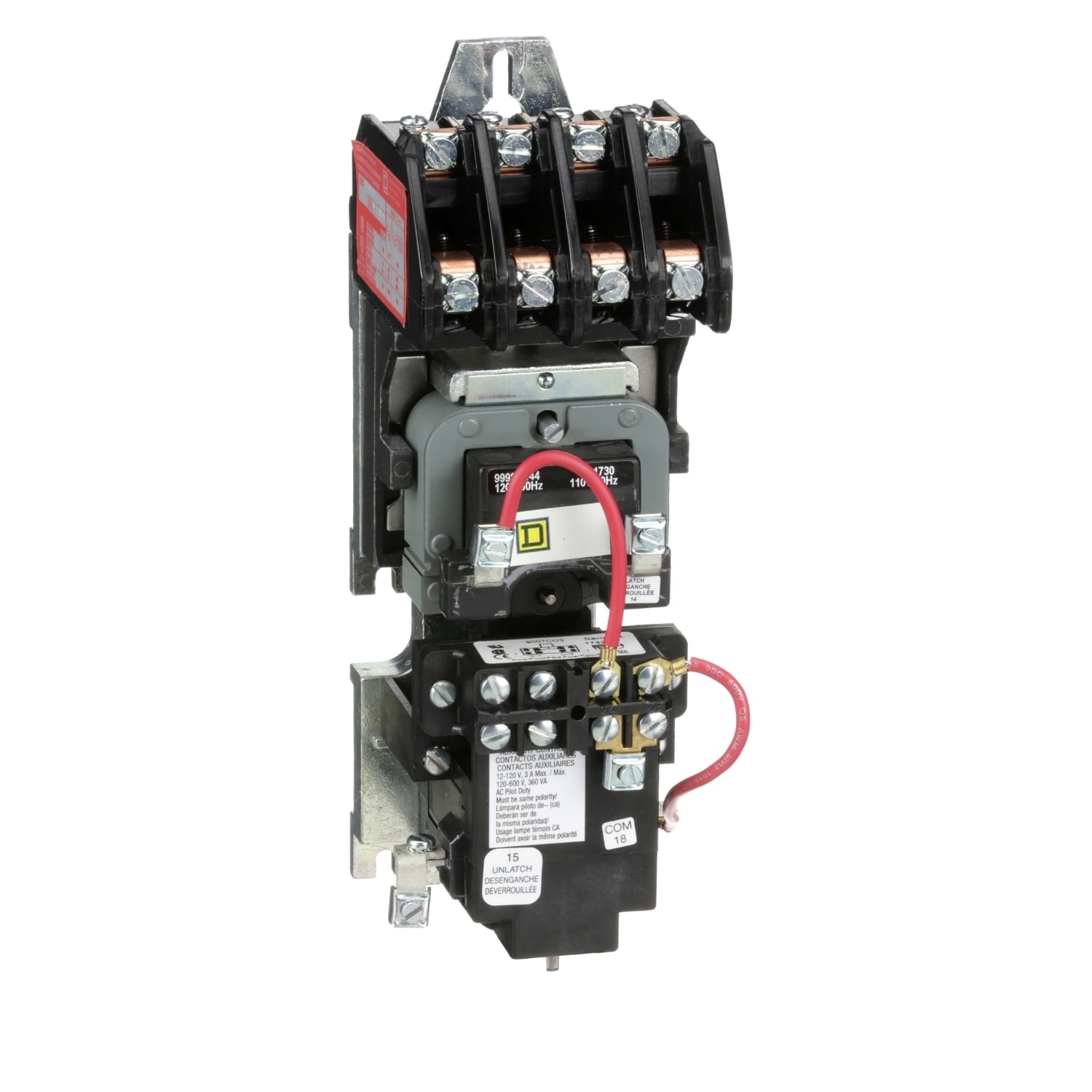 8903LXO40V02 Type LX Mechanically Held Lighting Contactor, 110/120 VAC V Coil, 30 A, 4NO Contact, 4 Poles