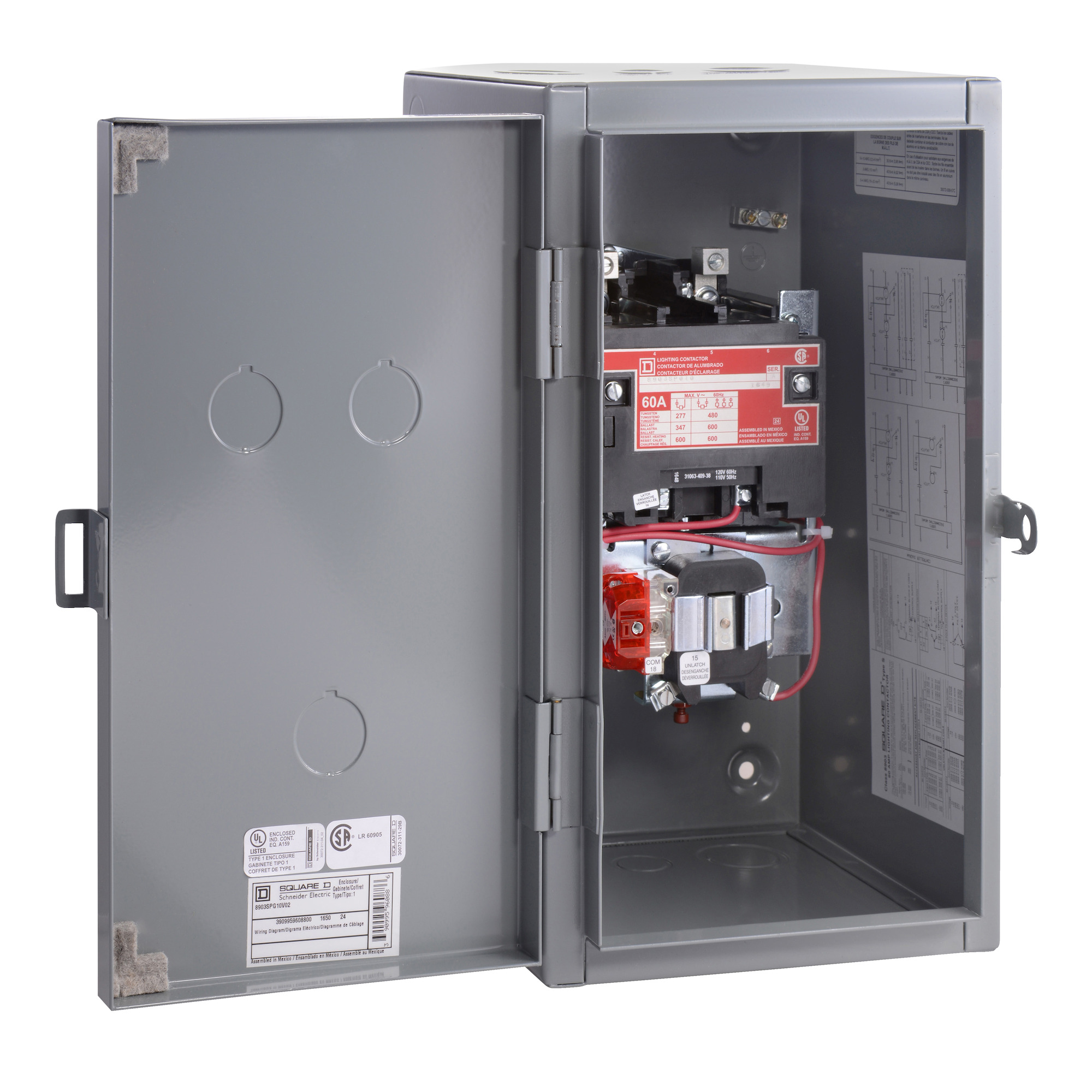 8903SPG12V02 Mechanically Held Type S Lighting Contactor, 110/120 V AC V Coil, 4 Poles