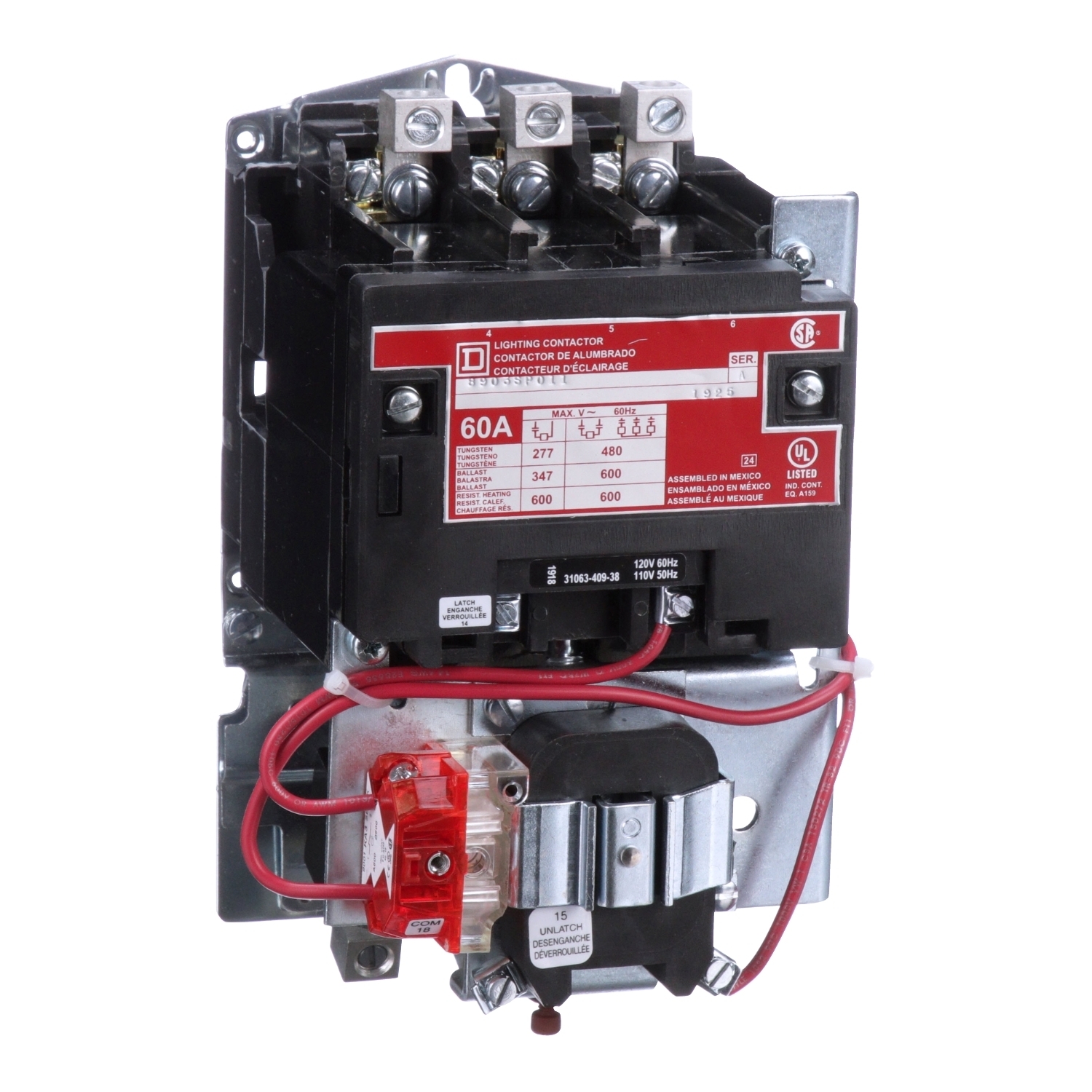 8903SPO11V02 Type S Mechanically Held Multi-Pole Lighting Contactor, 110/120 V AC V Coil, 60 A, 3 Poles