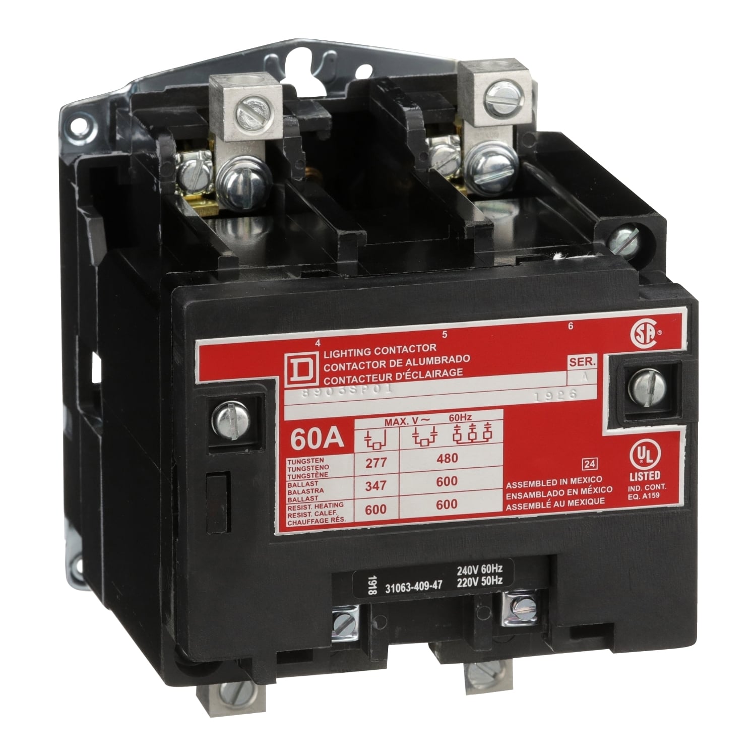 8903SPO1V03 Electrically Held Type S Lighting Contactor, 220/240 V AC V Coil, 2 Poles
