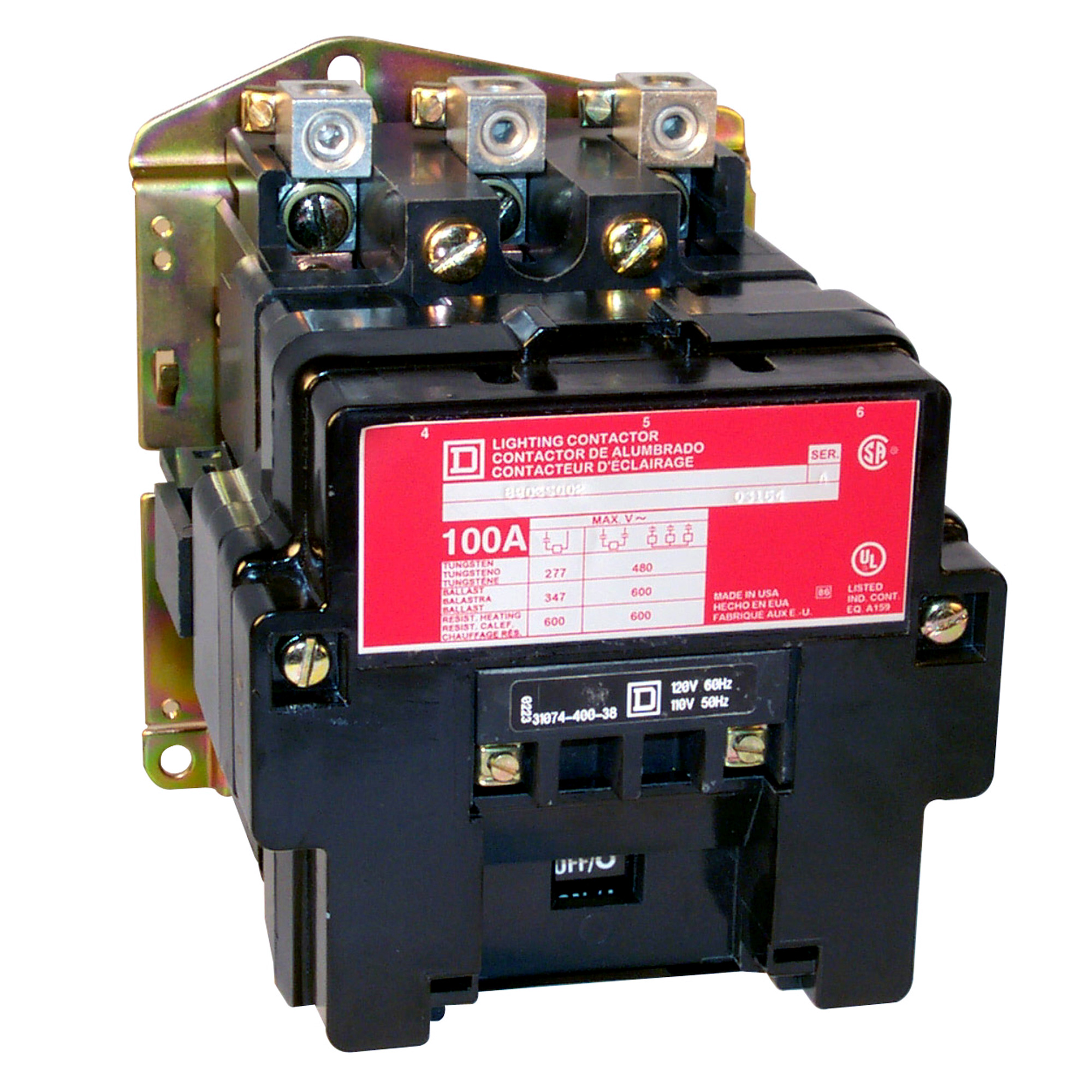 Contactor, Type S, multipole lighting, electrically held, 60A, 2 pole, 277 VAC 60 Hz coil, open style