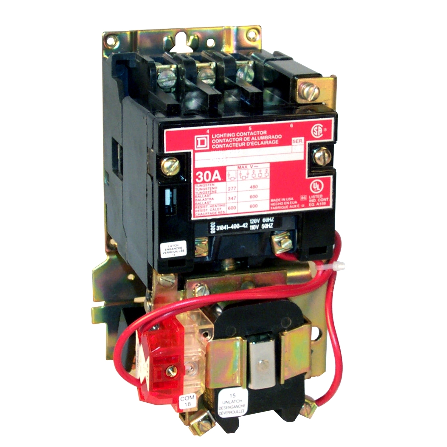 Contactor, Type S, multipole lighting, mechanically held, 100A, 2 pole, 110/120 VAC 50/60Hz coil, open style [TAA]