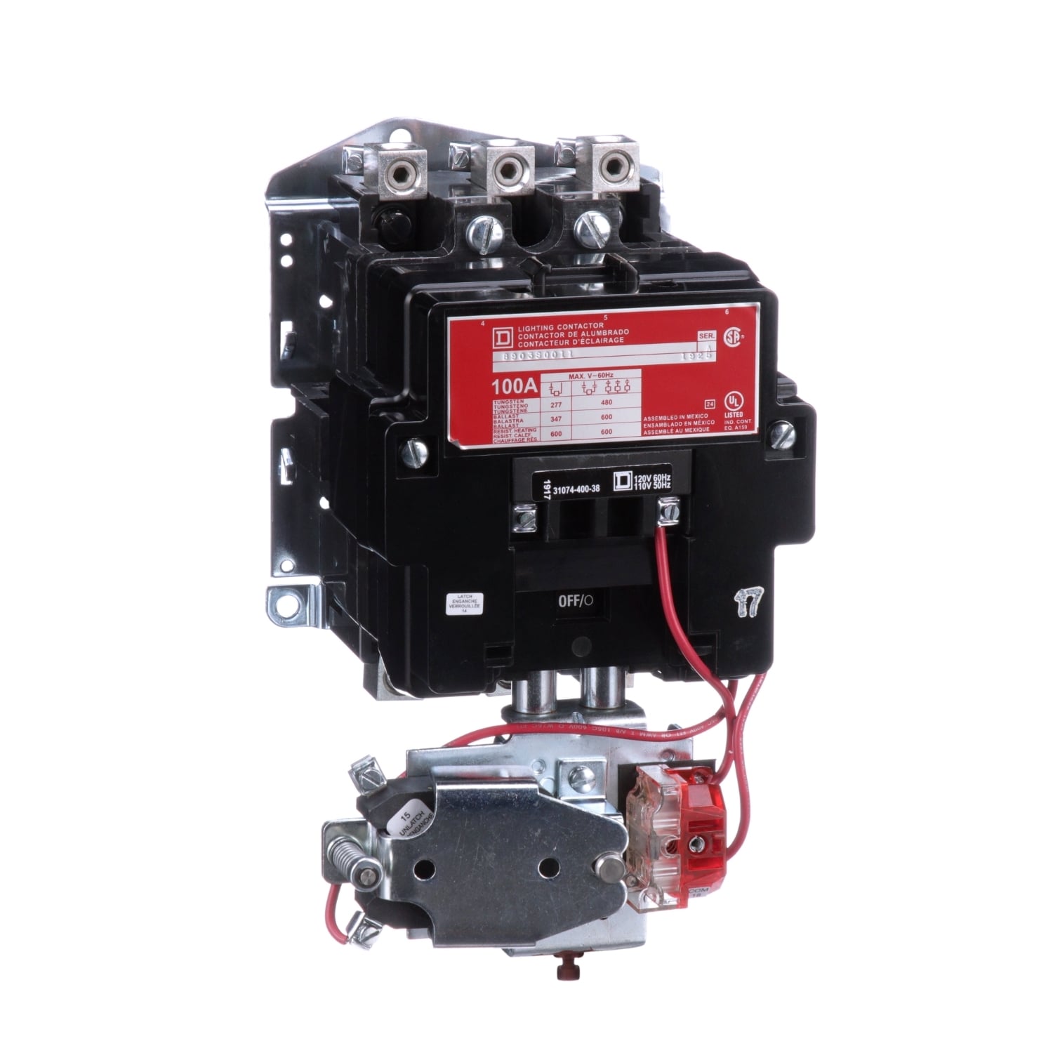 8903SQO11V02 Type S Mechanically Held Multi-Pole Lighting Contactor, 110/120 V AC V Coil, 100 A, 3 Poles