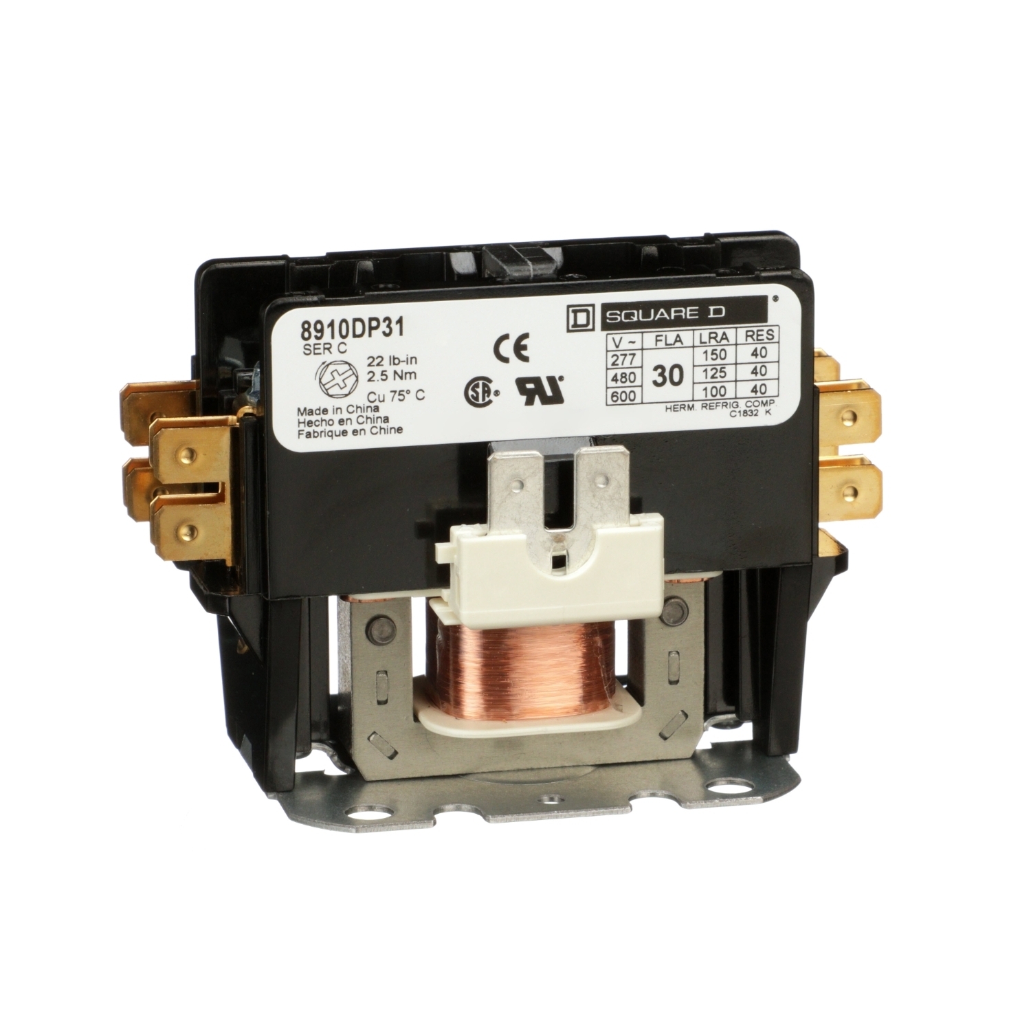 8910DP31V04 1-Phase Definite Purpose Contactor, 277 V AC V Coil, 30 A, 1NO Contact, 1 Poles