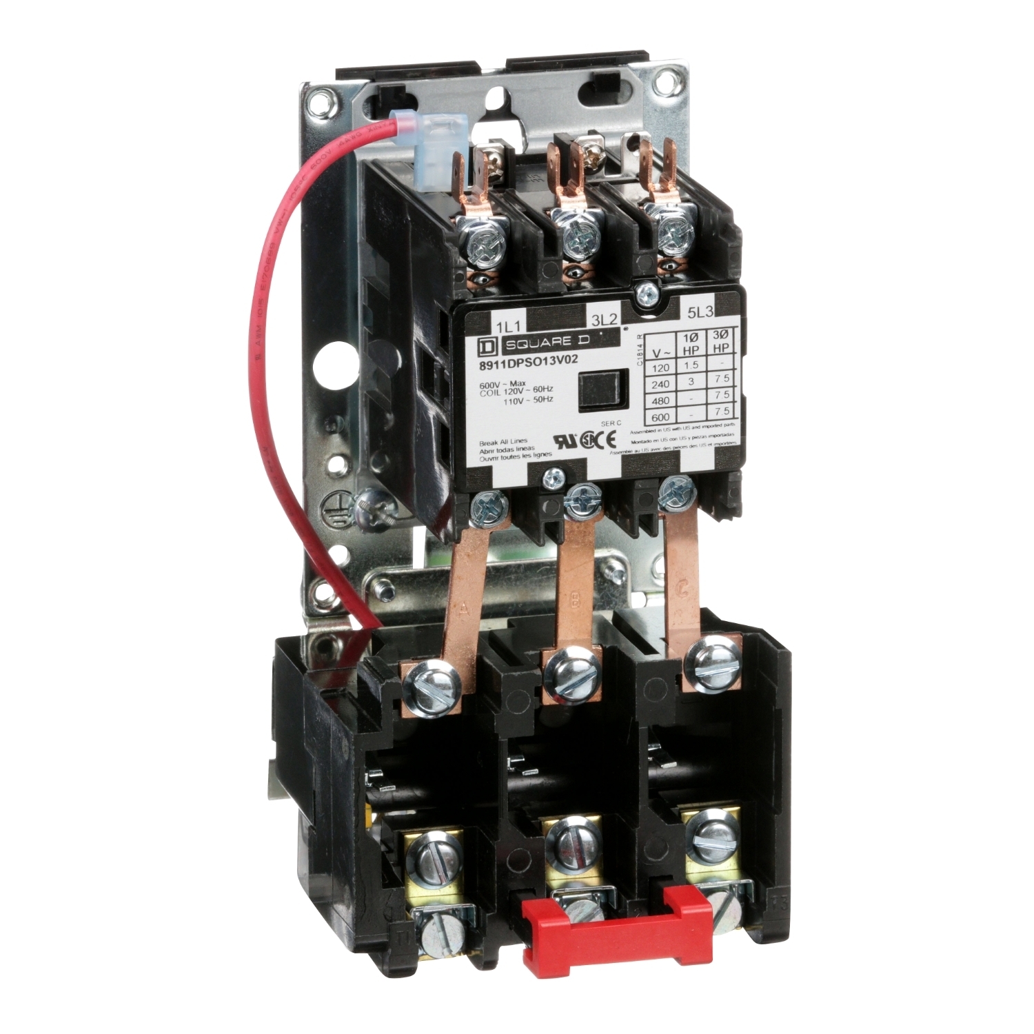 8911DPSO13V02 Type DPS Definite Purpose Starter, 110/120 VAC V Coil, Non-Reversing Action, 3 Poles, Open Enclosure