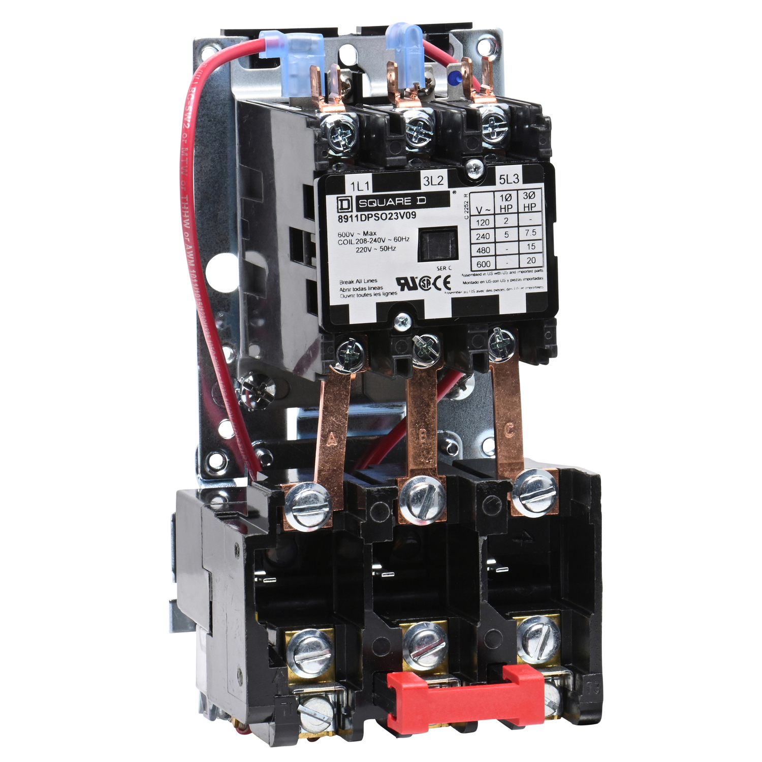 8911DPSO23V09 Type DPS Definite Purpose Starter, 208/220/240 VAC V Coil, Non-Reversing Action, 3 Poles, Open Enclosure