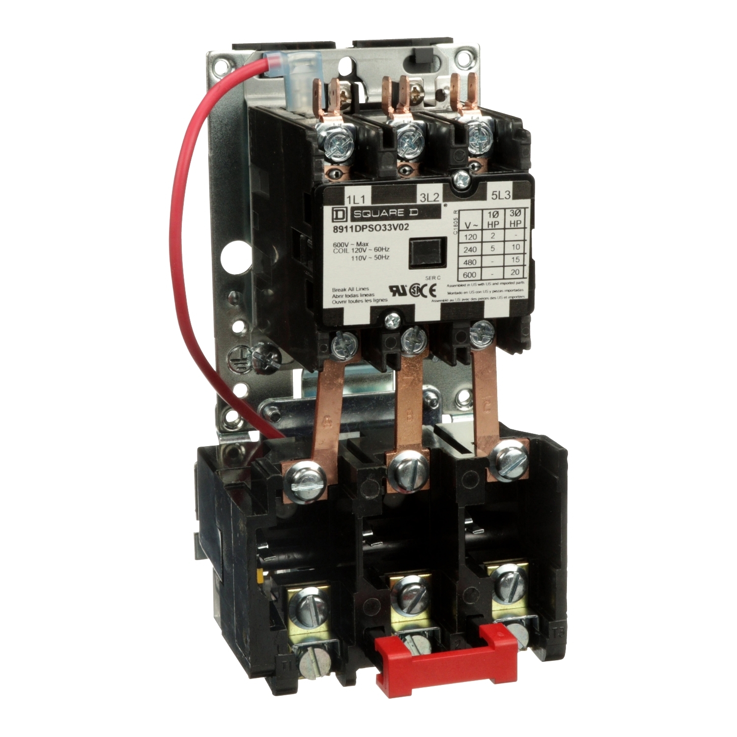 8911DPSO33V02 Type DPS Definite Purpose Starter, 110/120 VAC V Coil, Non-Reversing Action, 3 Poles, Open Enclosure