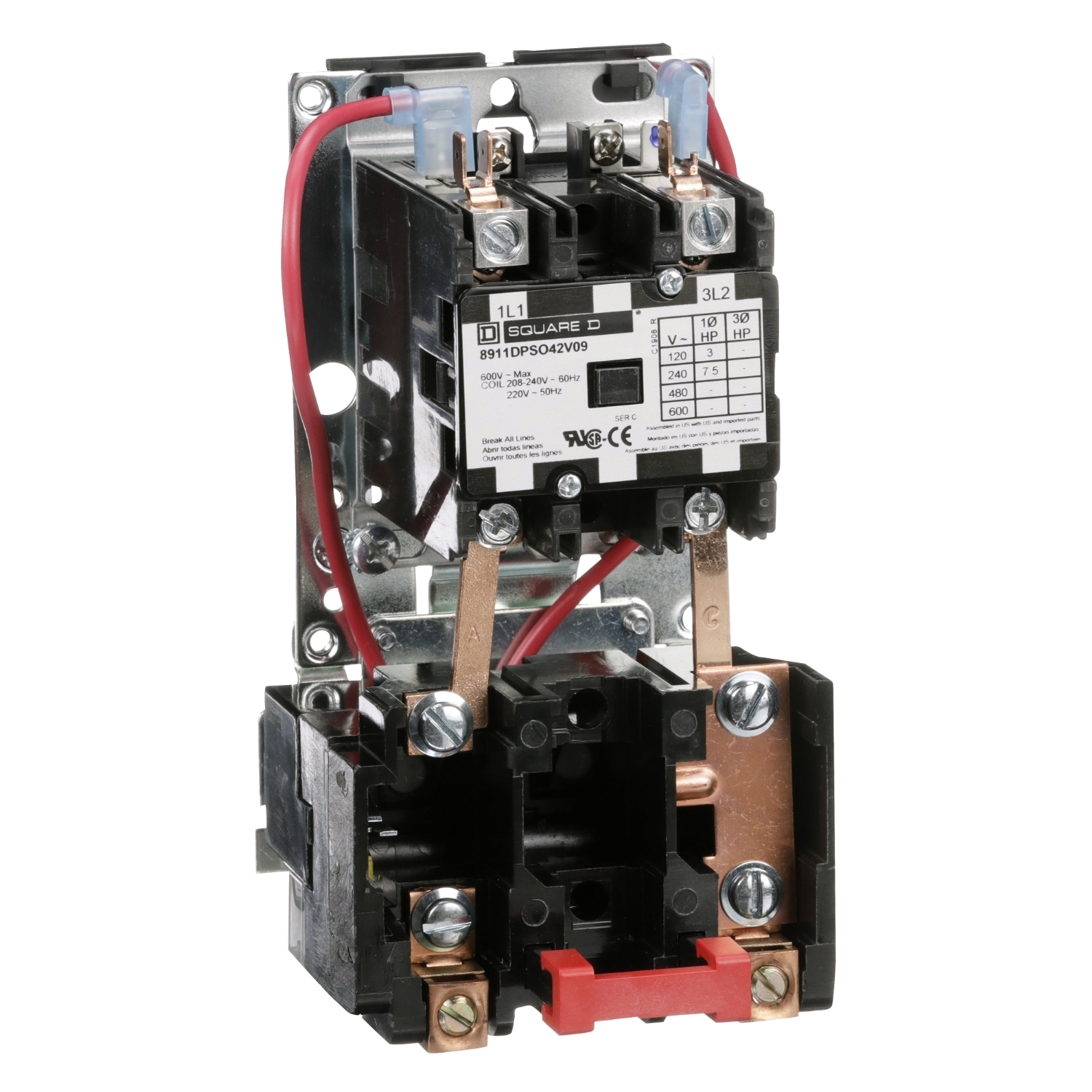 8911DPSO42V09 Type DPS Definite Purpose Starter, 208/220/240 VAC V Coil, Non-Reversing Action, 2 Poles, Open Enclosure