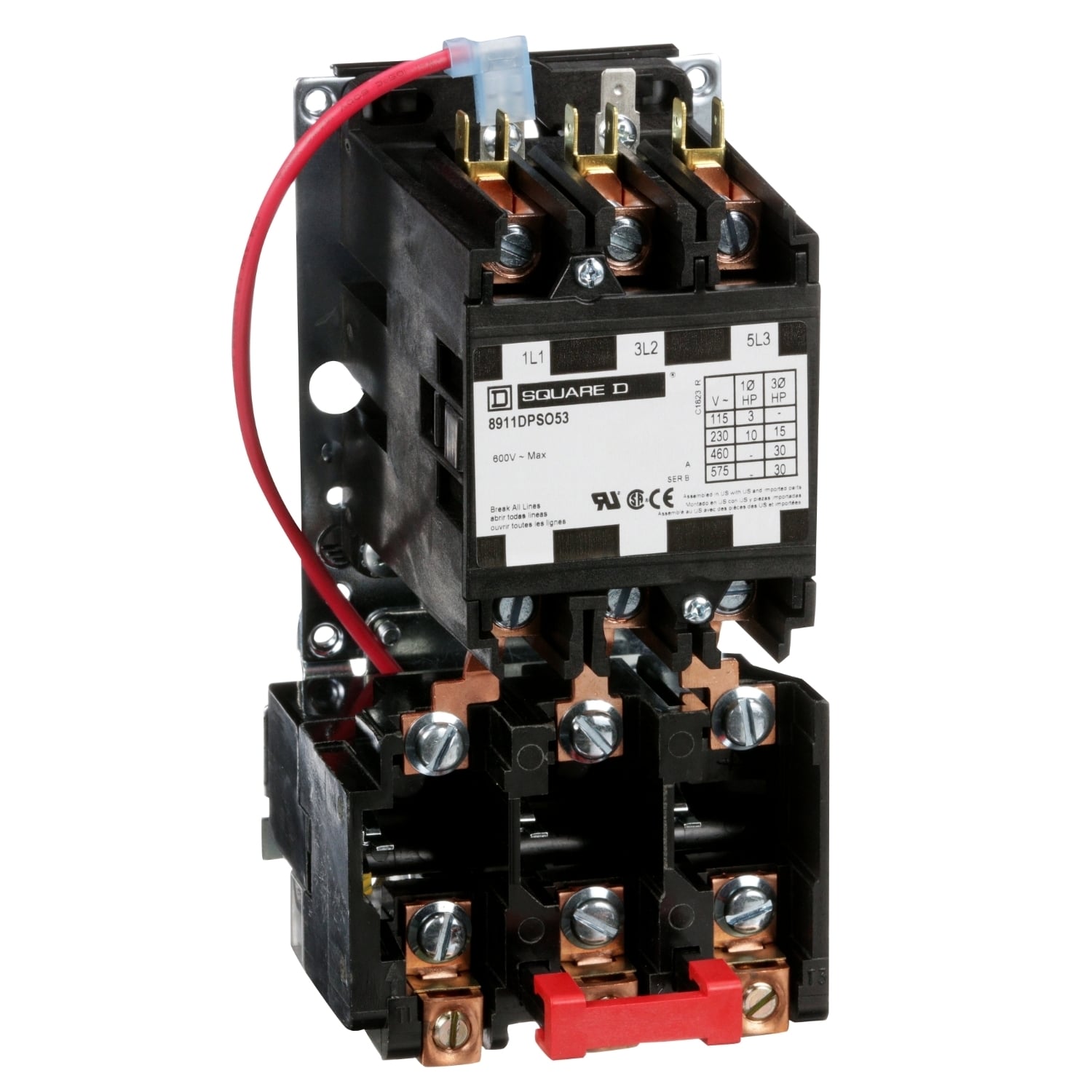 8911DPSO53V02 Type DPS Definite Purpose Starter, 110 V AC at 50 Hz, 120 V AC at 60 Hz V Coil, Non-Reversing Action, 3 Poles, Open Enclosure
