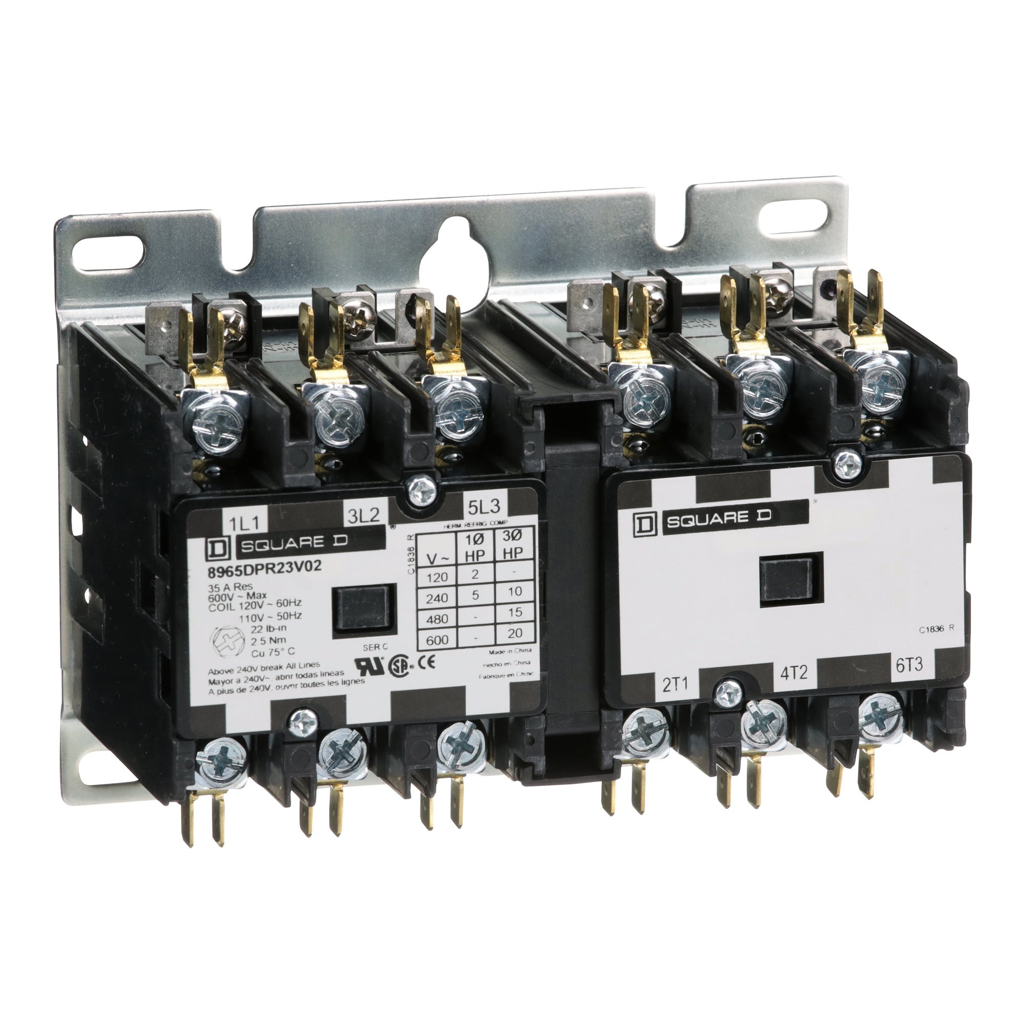 8965DPR23V02 3-Phase Hoist Contactor, 110/120 V AC V Coil, 25 A, 3NO Contact, 3 Poles