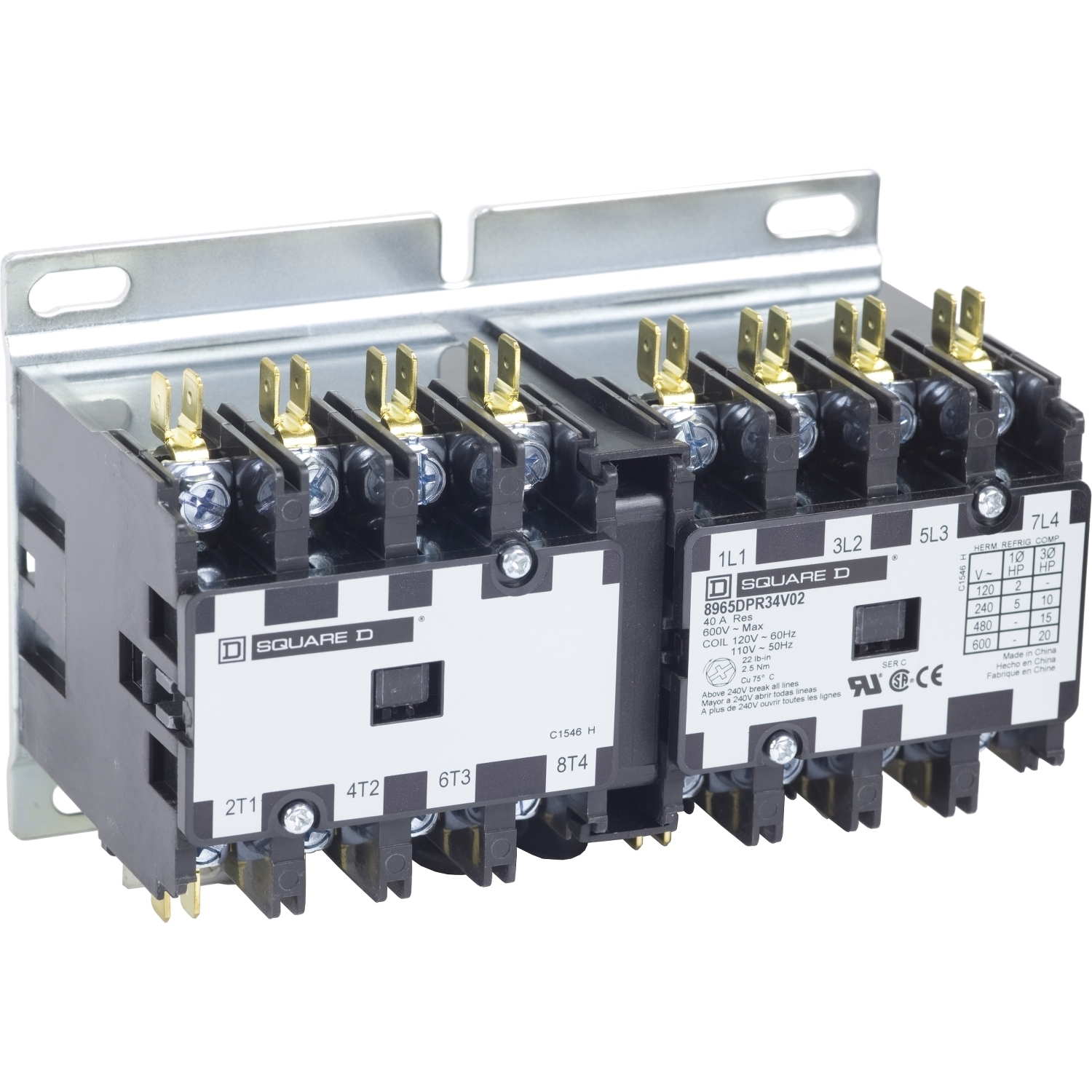 8965DPR34V02 3-Phase Reversing Hoist Contactor, 110/120 V AC V Coil, 30 A, 4 Poles