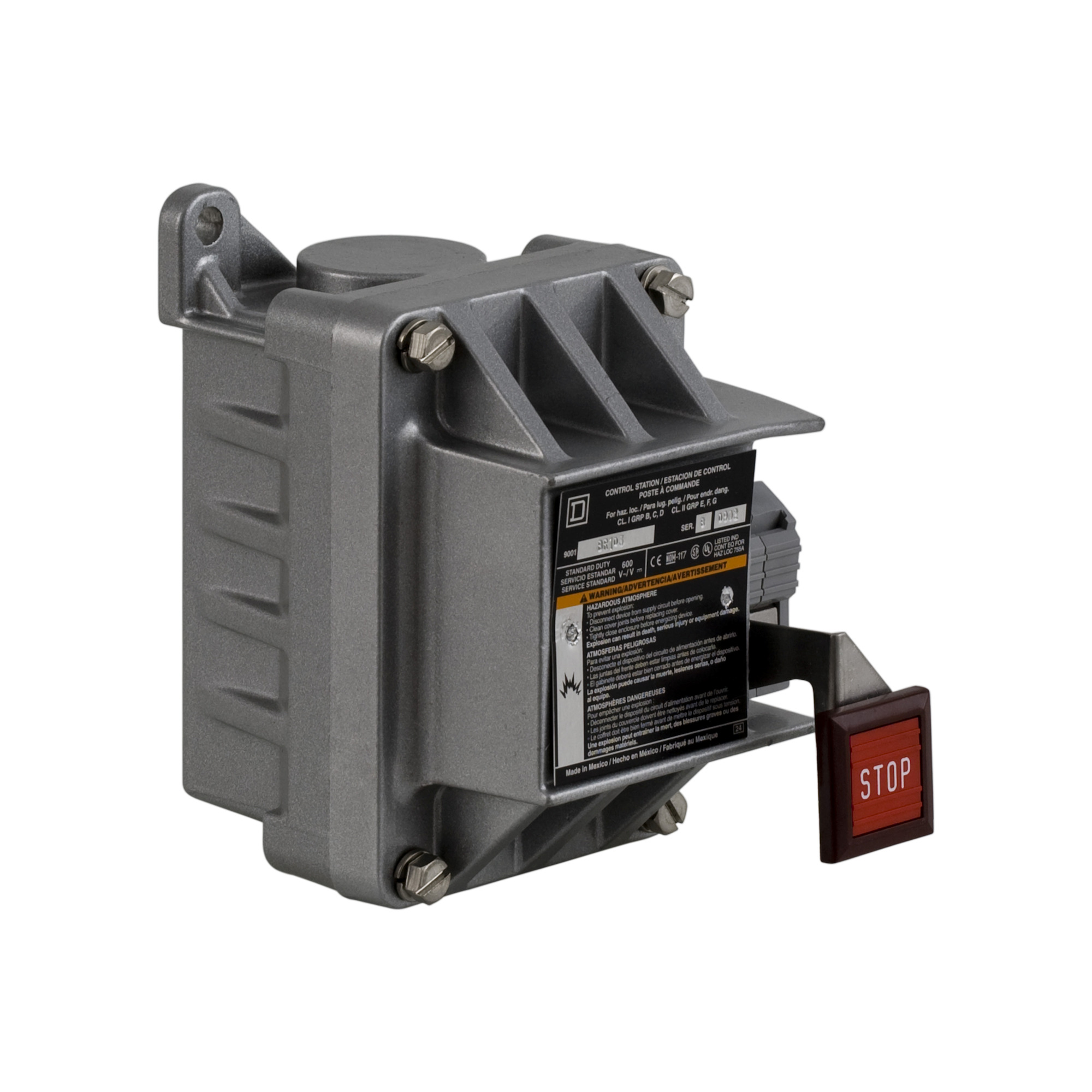 9001BR103 Harmony Type BR Complete Push Button Control Station, 600 V AC, 5 A, 1NC Contact, 1 Operator, NEMA 7/9 NEMA Rating